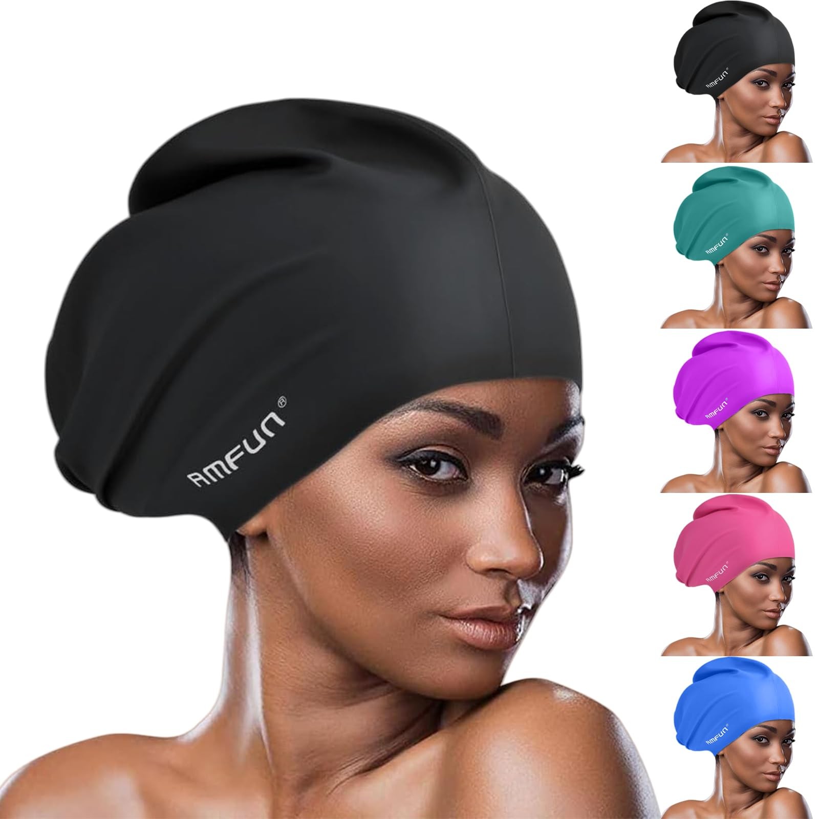 AMFUN Swimming Cap for Long Hair, Extra Large Caps 1 pack, black