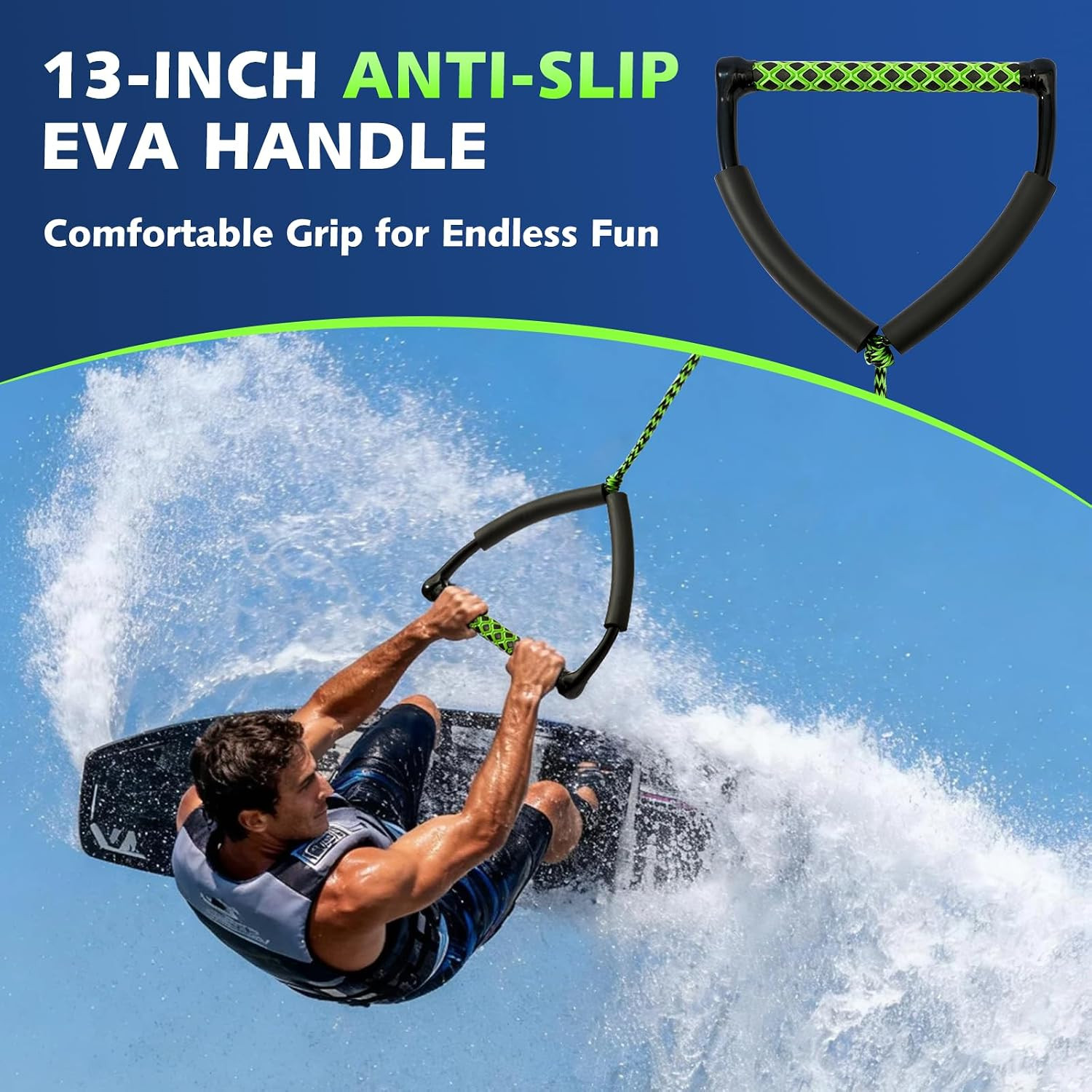 75FT Ski Ropes for Water Skiing, Floating Wakeboard Rope and Handle, Ski Tow Rop