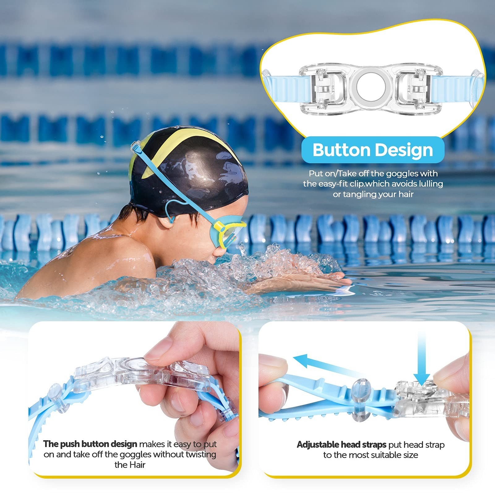 Portzon Wide View Swim Goggles, Unisex-Child Anti Fog Clear No Leaking Swimmi…