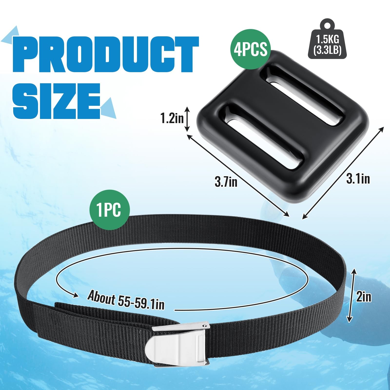 Tellegloww 4 Pcs 3.3 Lb Dive Weights Belt For Scuba Diving Coated Dive Weights