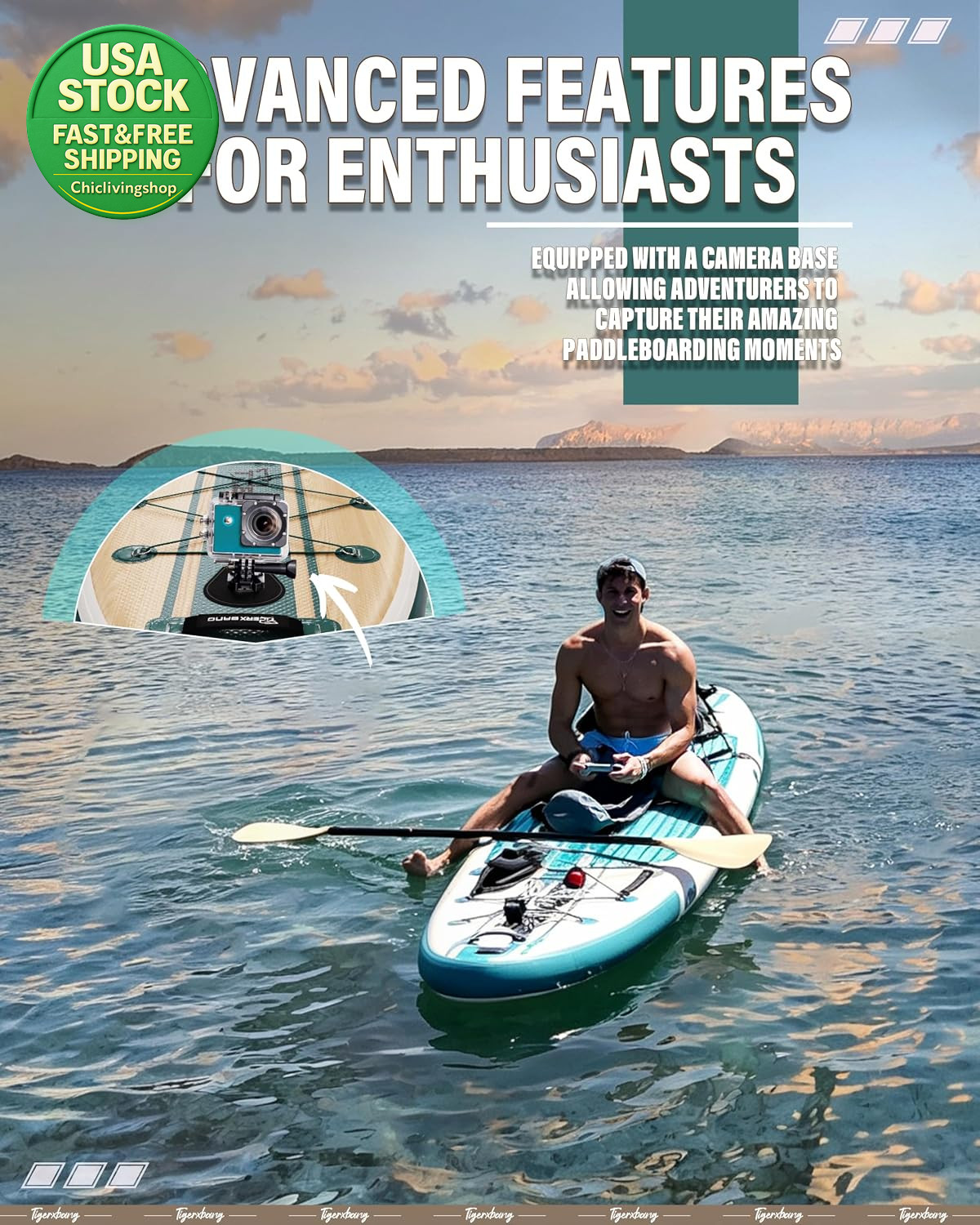 Inflatable Stand up Paddle Board 10.8Ft Wide SUP Kayak Kit Verdigris Green