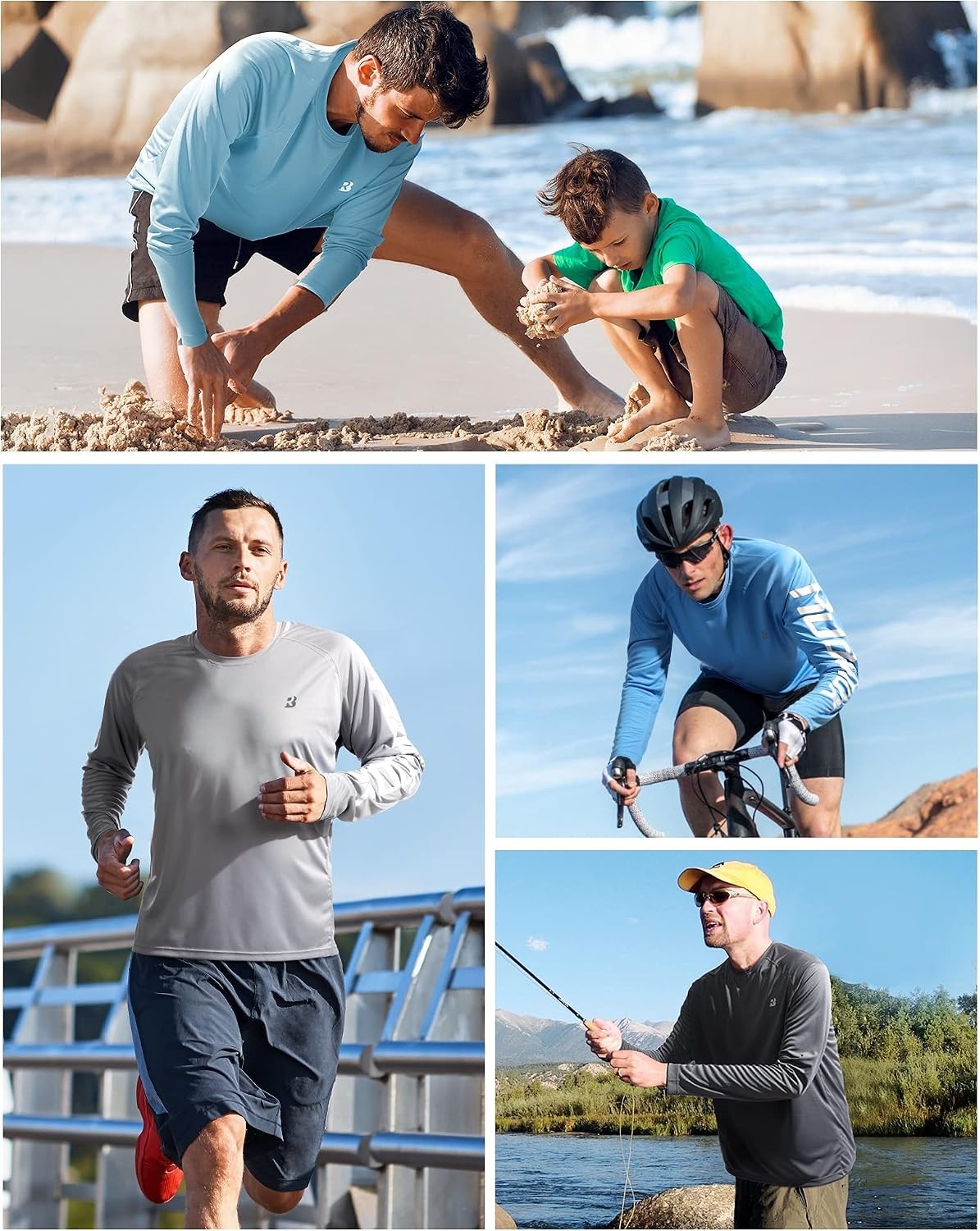 Roadbox Mens UPF 50+ UV Sun Protection Shirts Outdoor Long Sleeve SPF Rash Guard