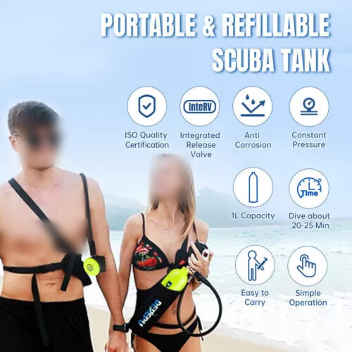 DEDEPU Scuba Diving Kit Full Face Snorkel Mask 1L Air Oxygen Tank Underwater US