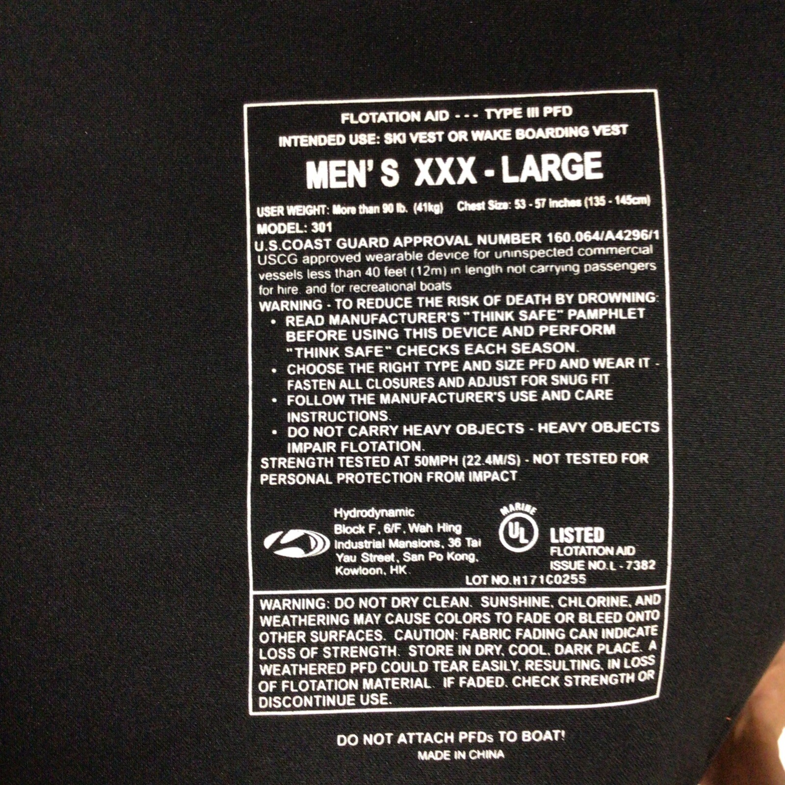 SubZero Neoprene Sport Life Jacket Ski Vest XXX Large Chest 53-57 Men