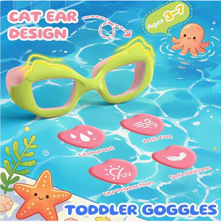 Toddler Swim Goggles 2 Pack Anti-Fog UV Protection Leakproof Kids 3-12