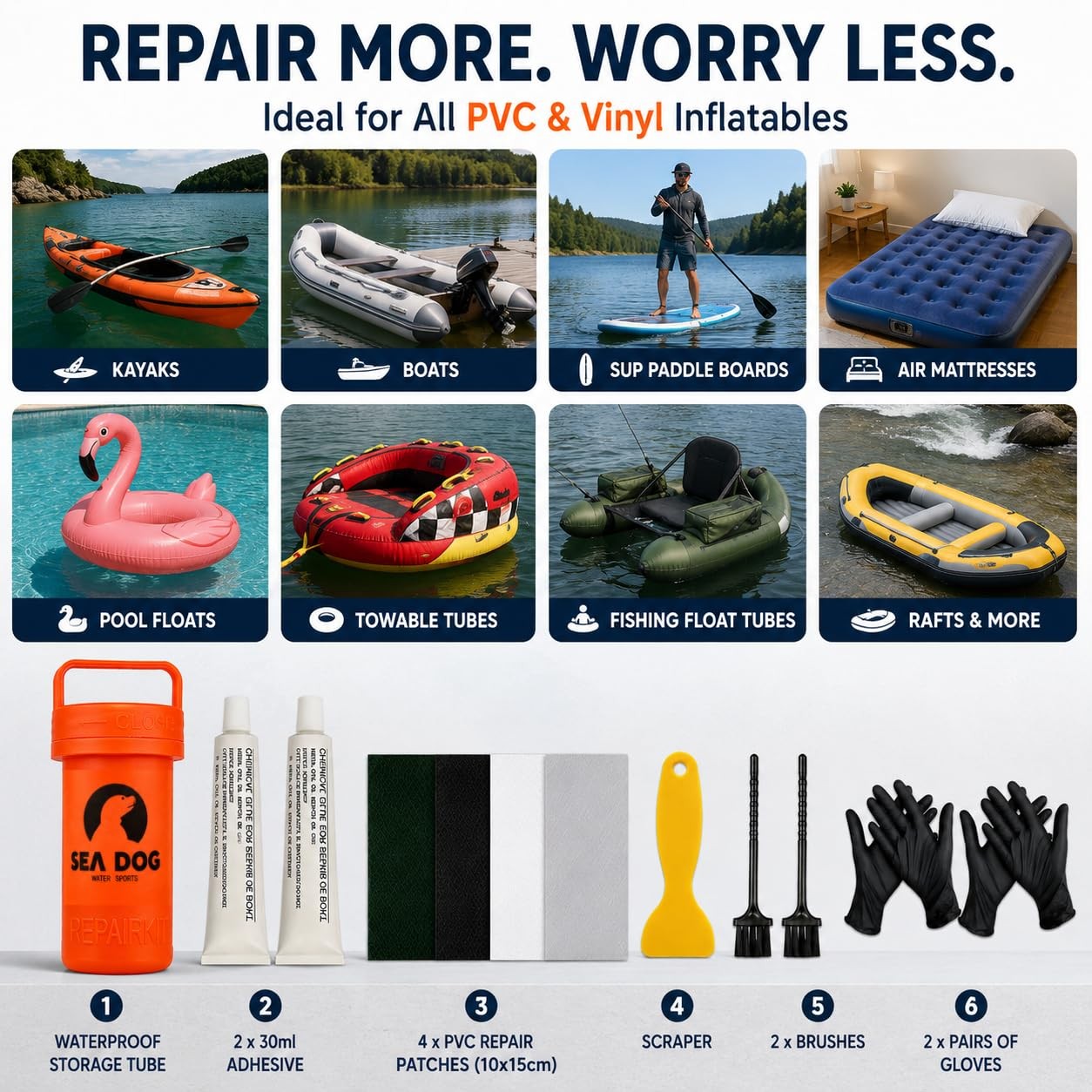 Heavy Duty PVC Repair Kit for Inflatable Boats & Kayaks – Waterproof Permanen…
