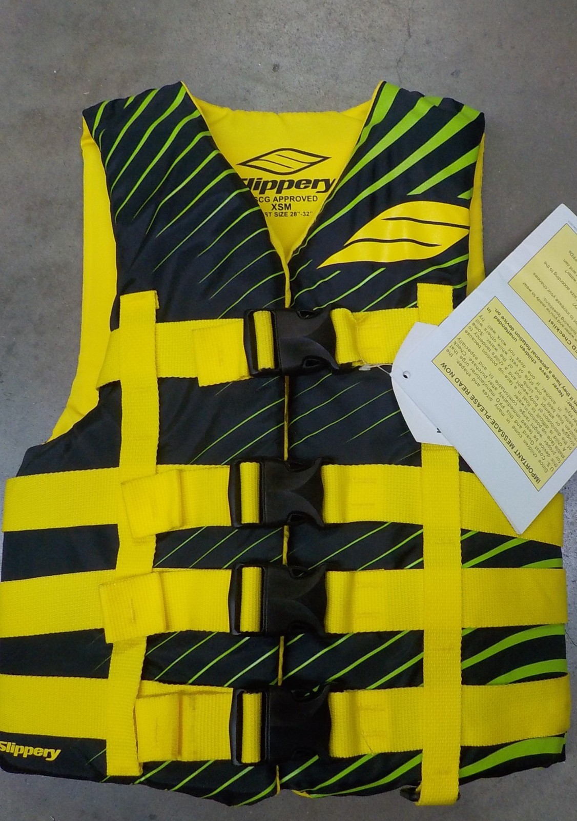 Slippery Hydro Life Vest PFD YLW/BLK/GRN Adult X-Small