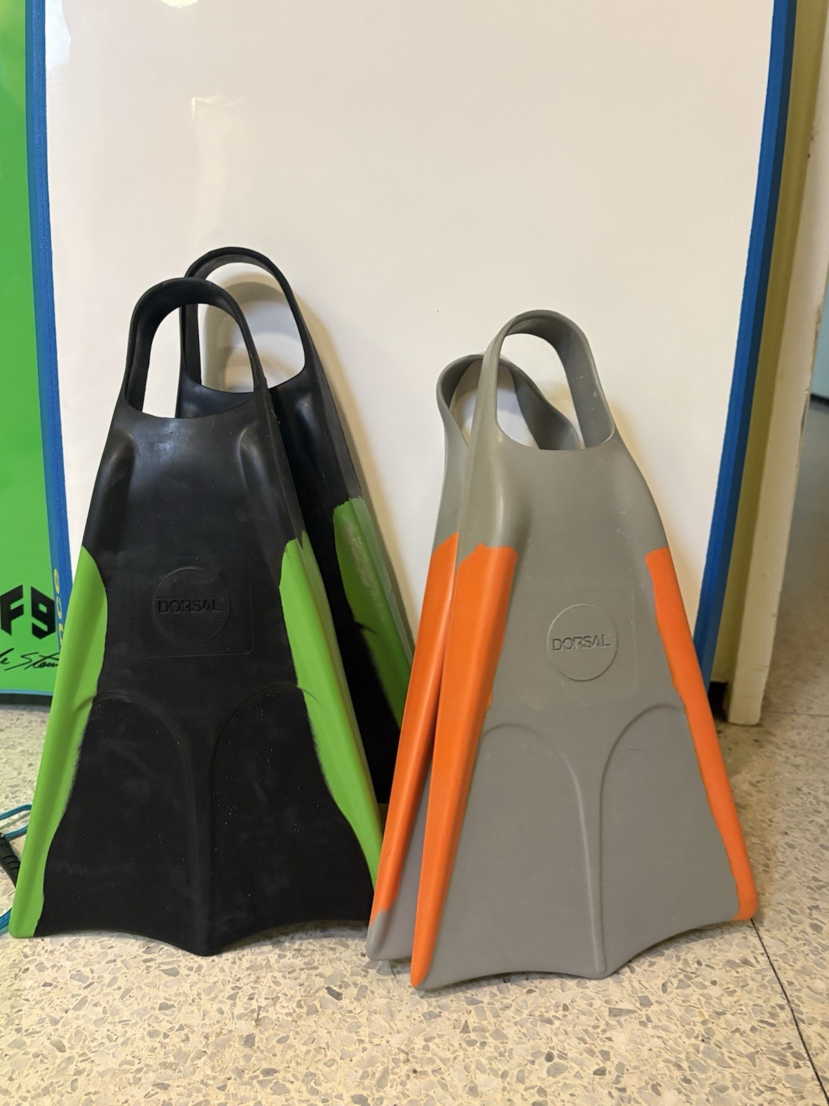 Science Pipe Bodyboards Lot w/ Leashes & Swim Fins Black/Green Gray/Yellow