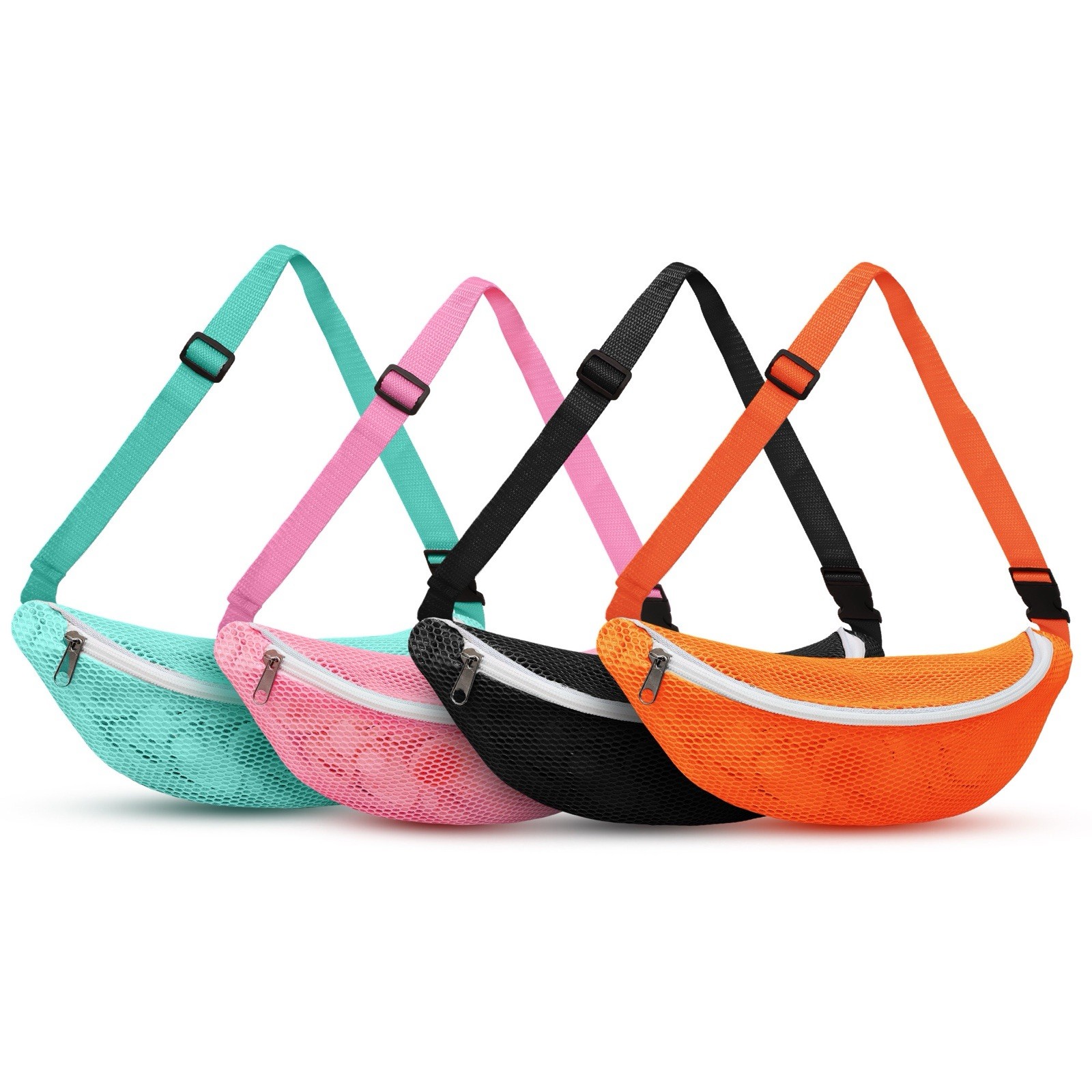 Mesh Waist Beach Bags (4 pack) Great For Collecting Sea Shells, Sand Falls Out