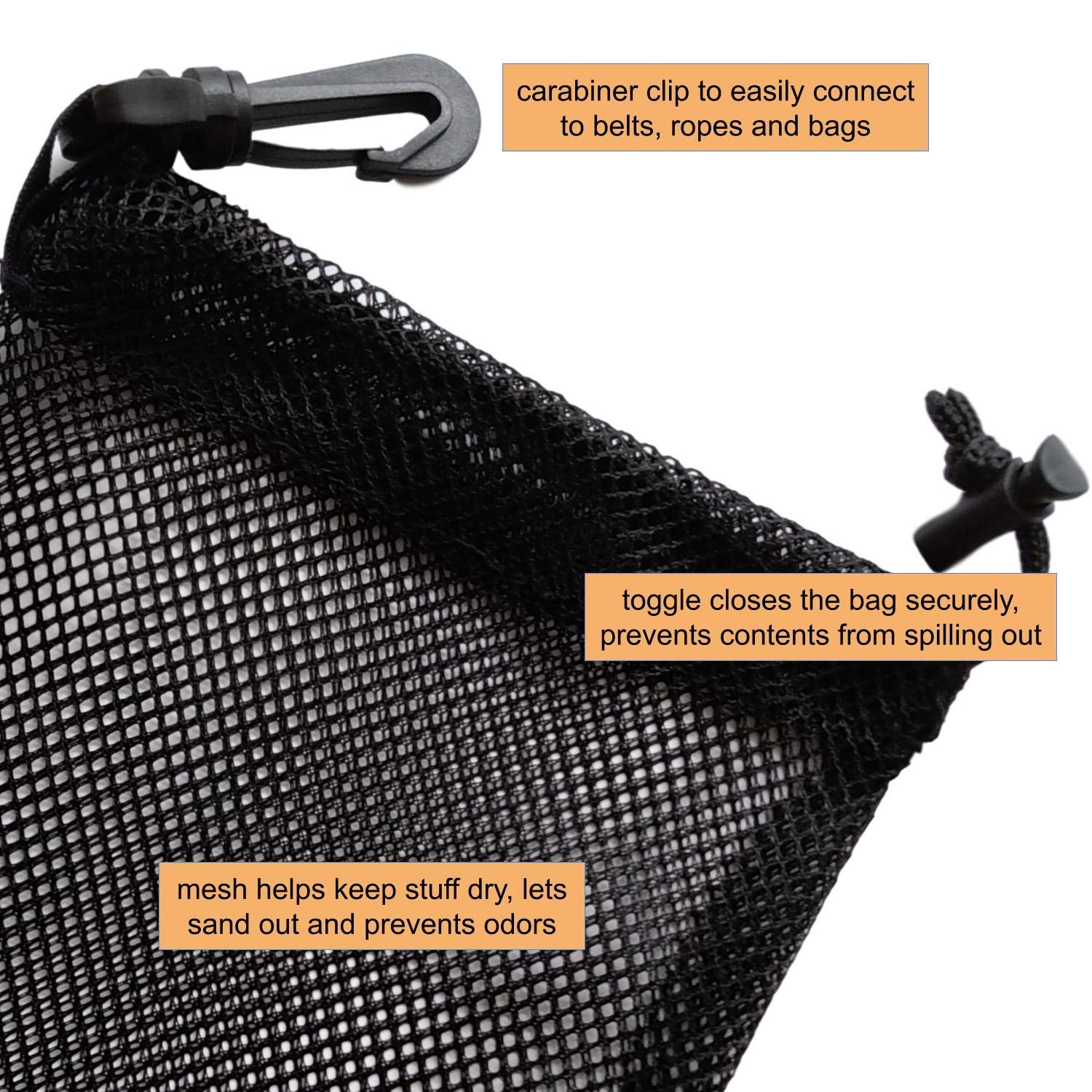 PALTERWEAR Small Mesh Drawstring Bag With Clip and Toggle 6 x 8 inch, Black