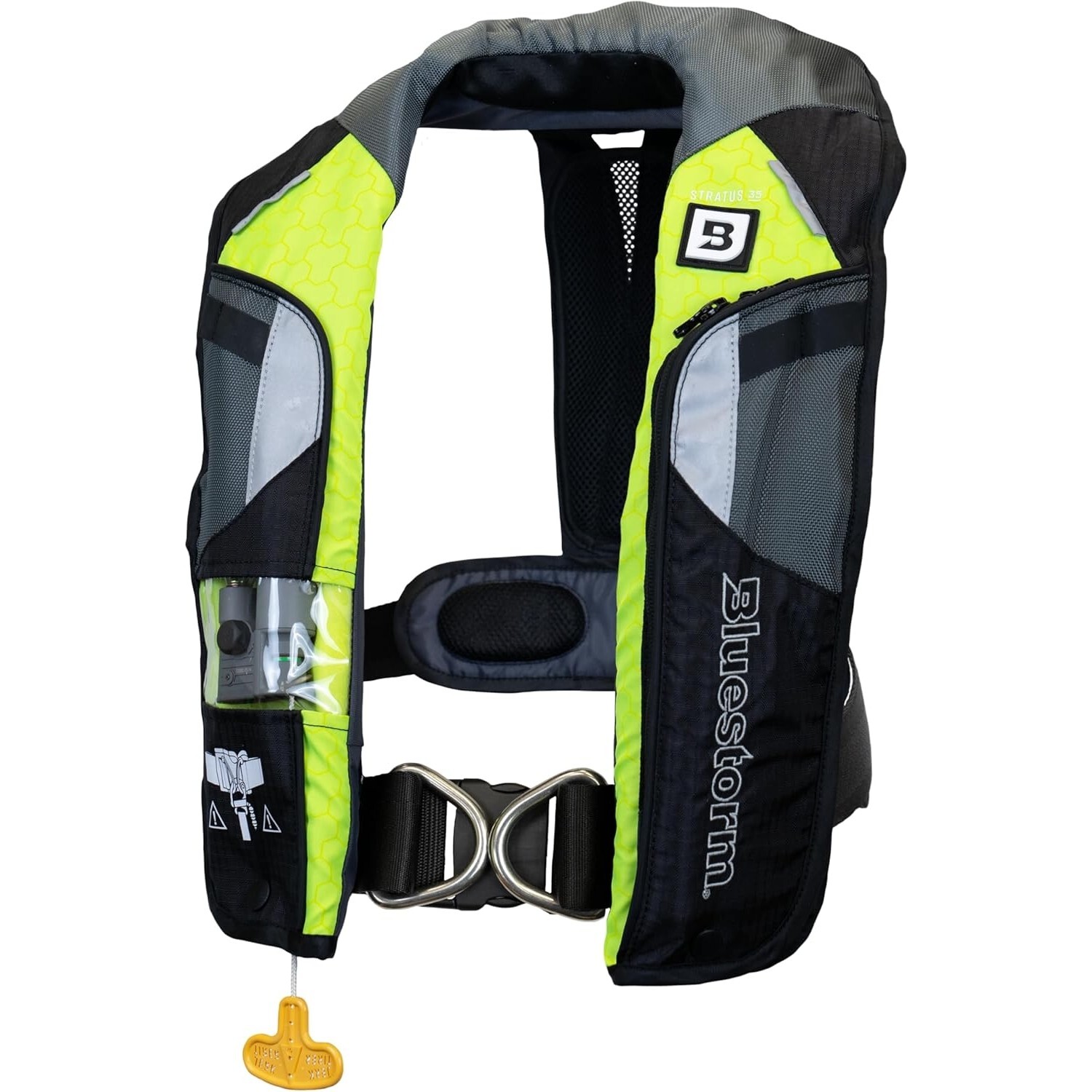 Bluestorm Stratus 35 SAIL Inflatable Life Jacket USCG Type 2 PFD, Hi-Viz GRN/YLW