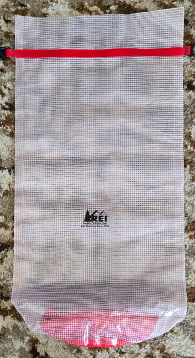 REI dry bag, 26 x 18, approx 40 liters semi-transparent, water-tight
