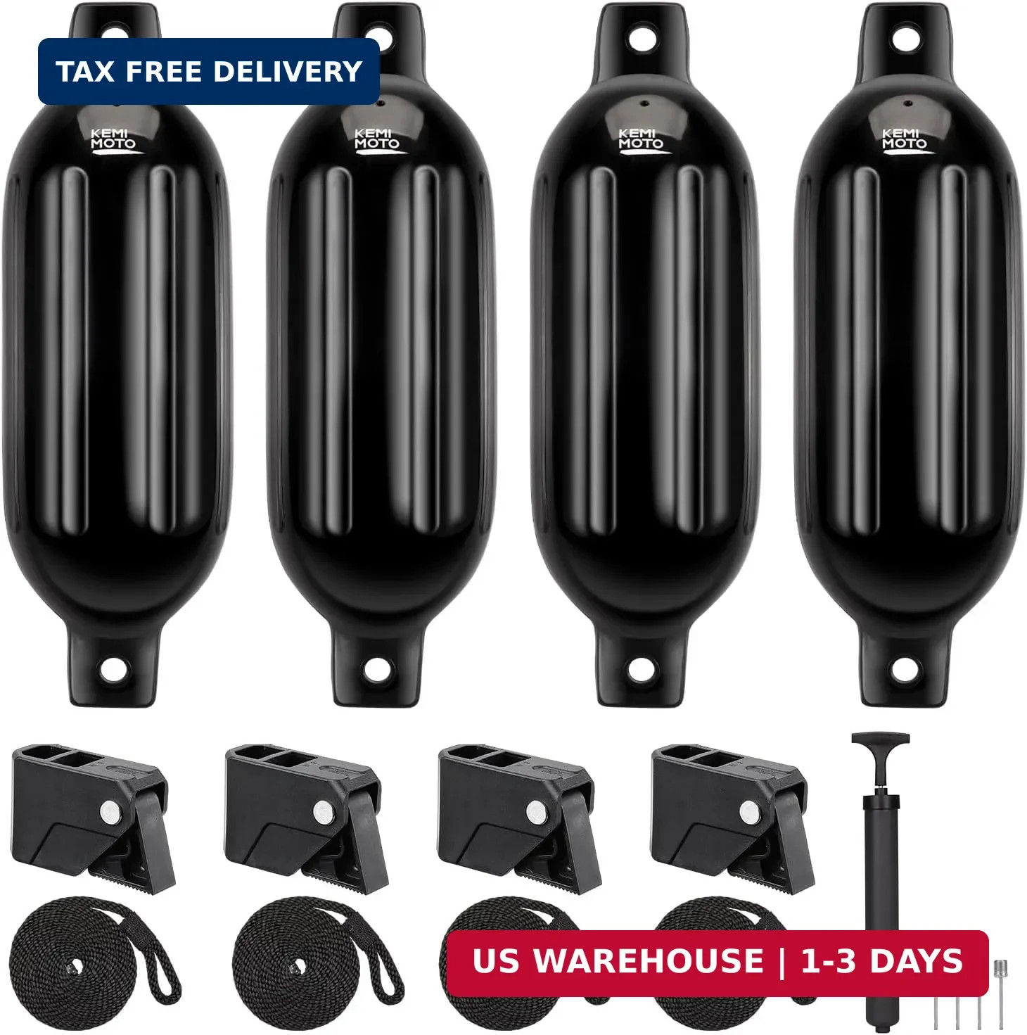 KEMIMOTO Boat Fenders Bumpers for 15-35ft Boats, 4 Pack Inflatable Boat Fenders