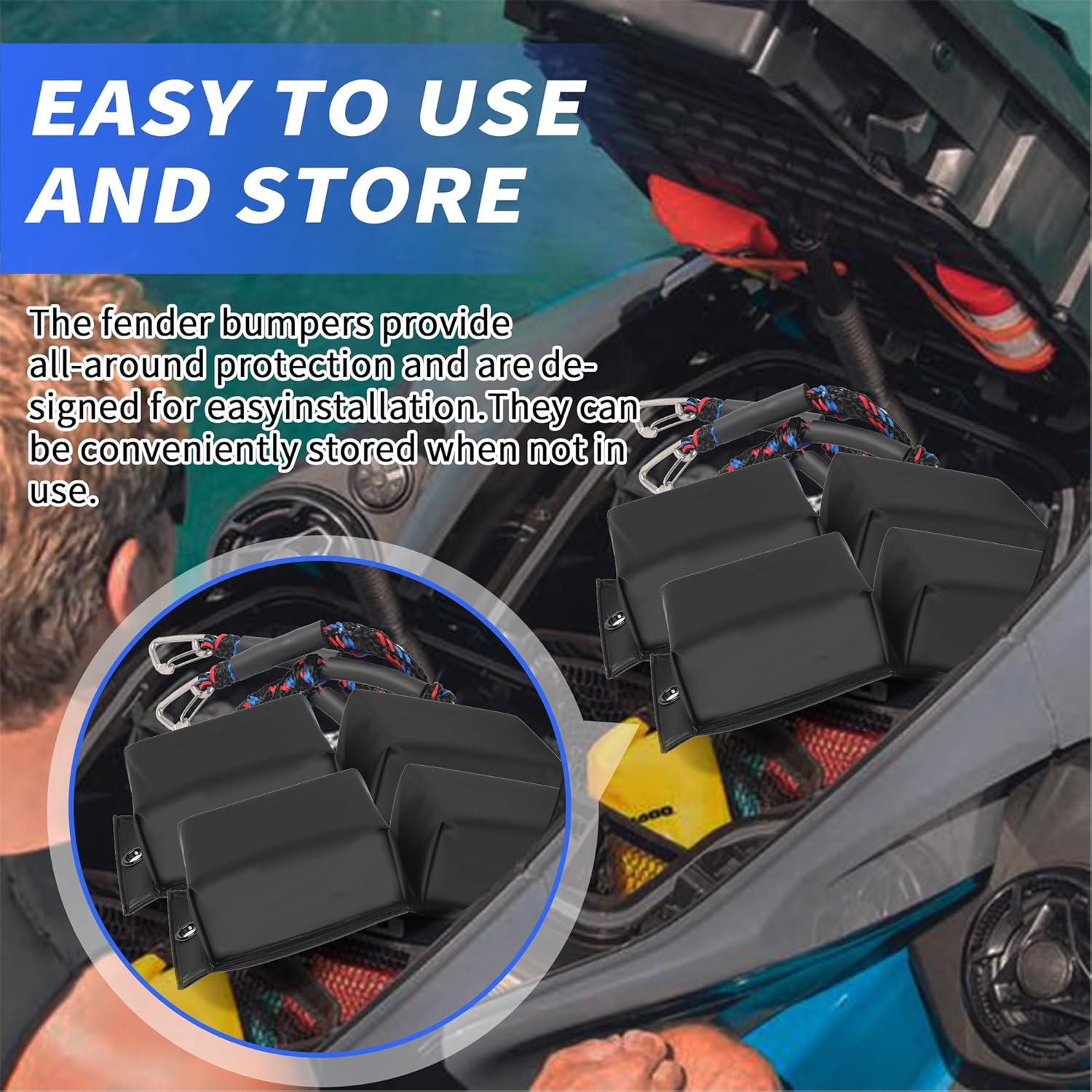 (2-Pack) PWC Jet Ski Bumpers, Boat Fenders with Elastic Cords, Jet Ski Accessori