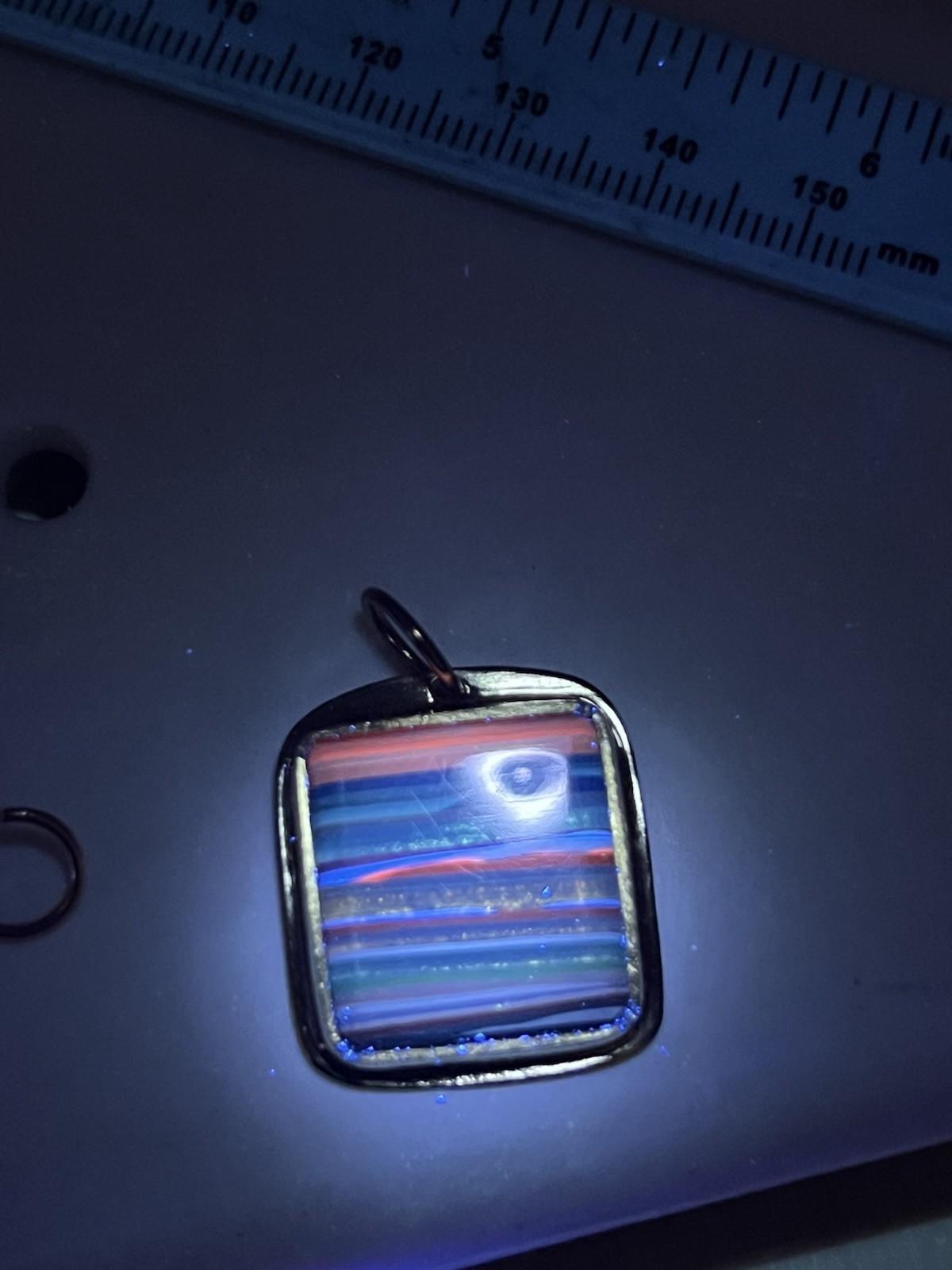 UV Surfite Beautiful Multicolor Banding (resin) Set In Brass. Pendant 132