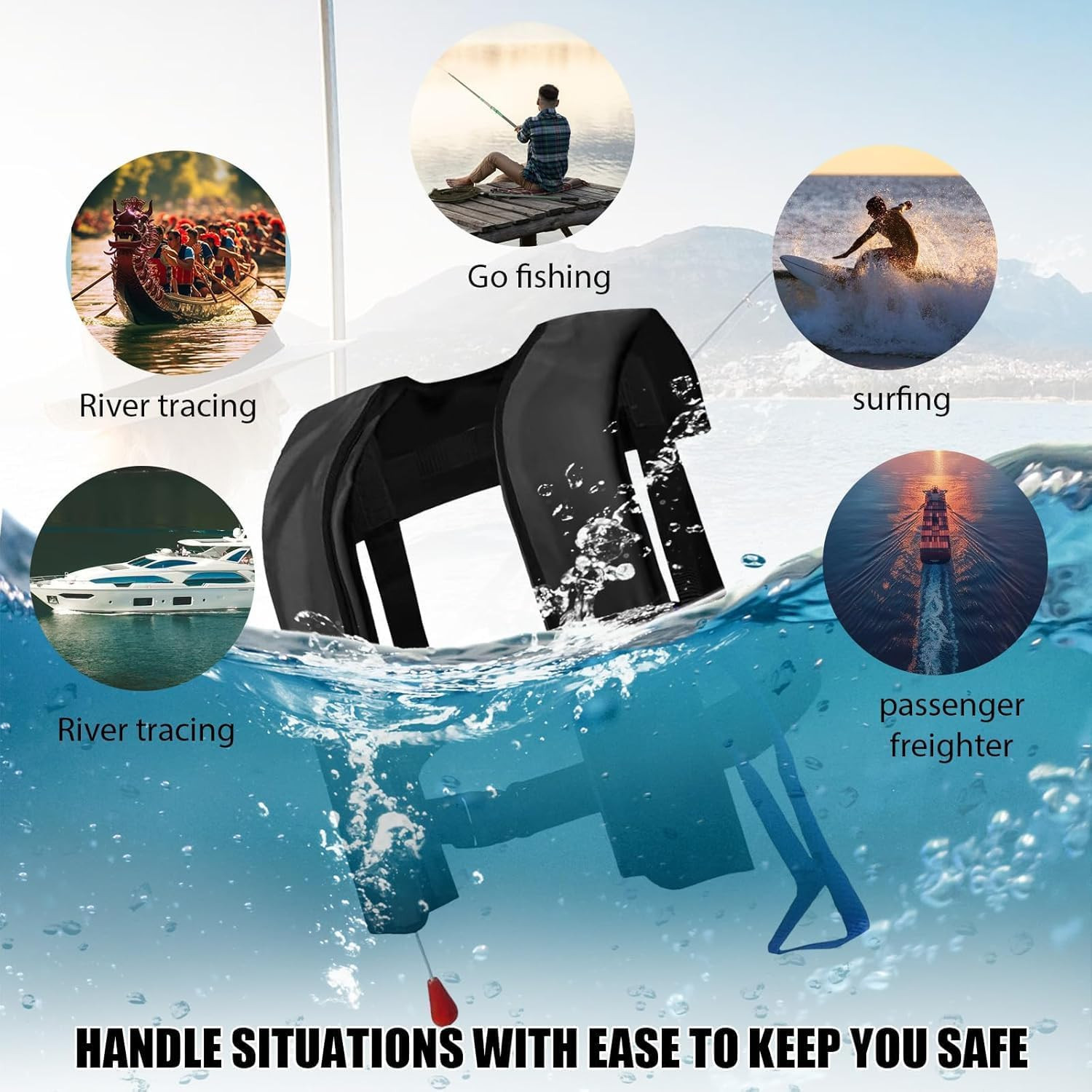 3-Pack 150N Automatic Inflatable Life Jacket for Adults – Adjustable Buoyancy Ve