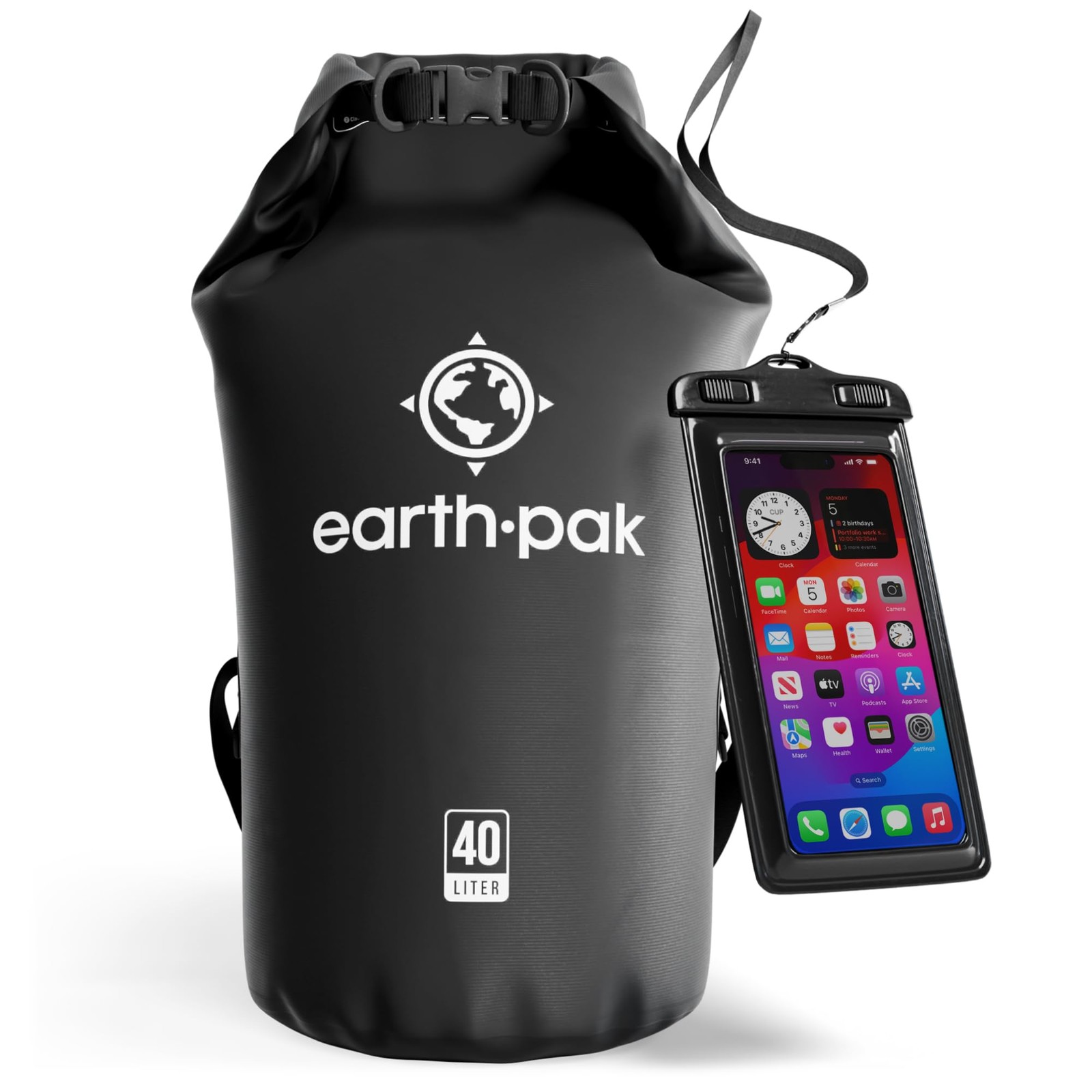 Earth Pak Waterproof Dry Bag – Roll Top Backpack Sack 40L, Black