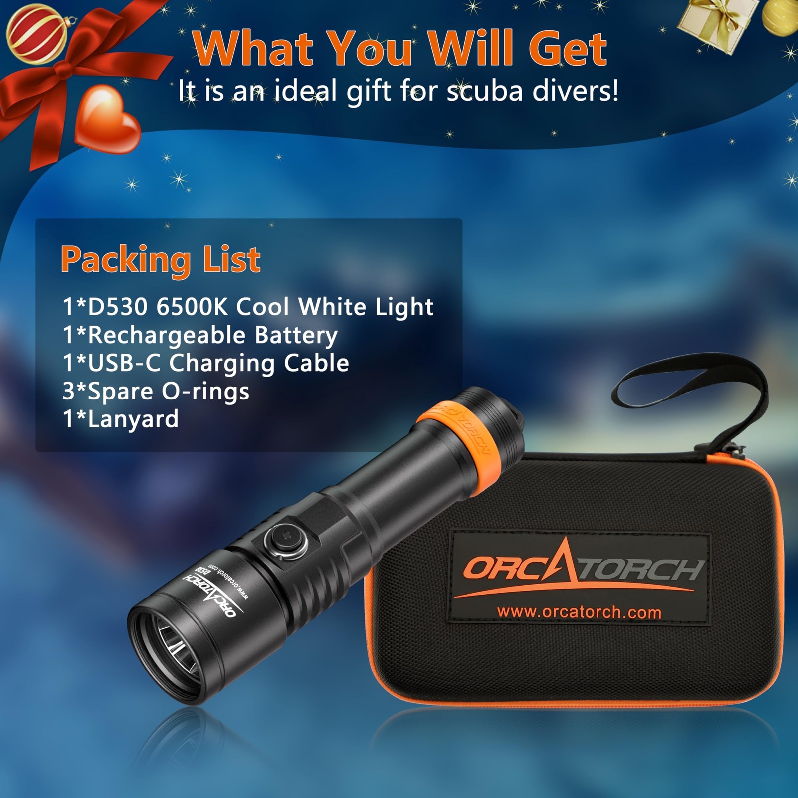 ORCATORCH D530 Scuba Dive Light, 1300 Lumens, 8 Degrees Narrow Beam Angle, Ti…