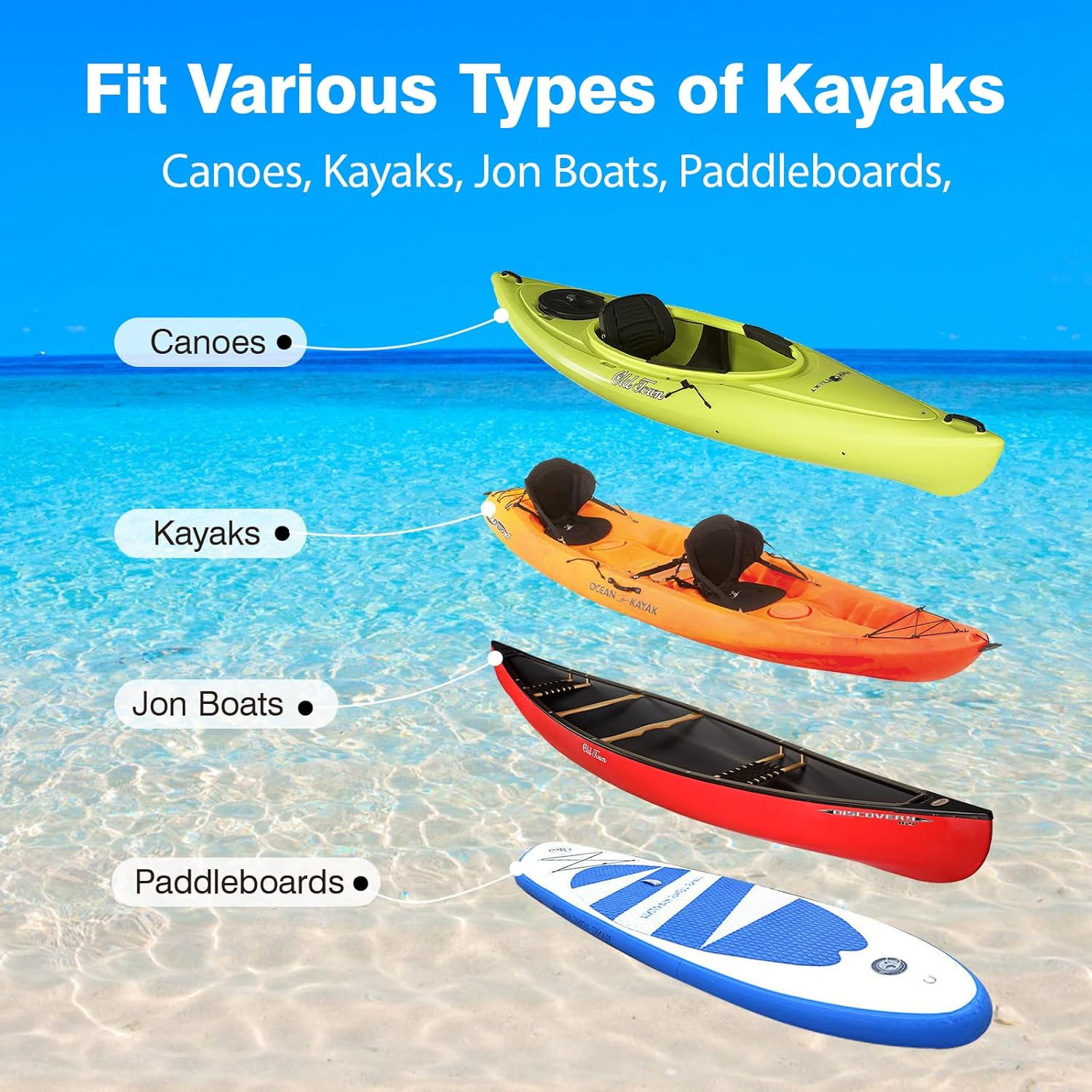 Heavy Duty Kayak Beach Cart with 16″ Wheels – 300 LBS Capacity, Adjustable Width
