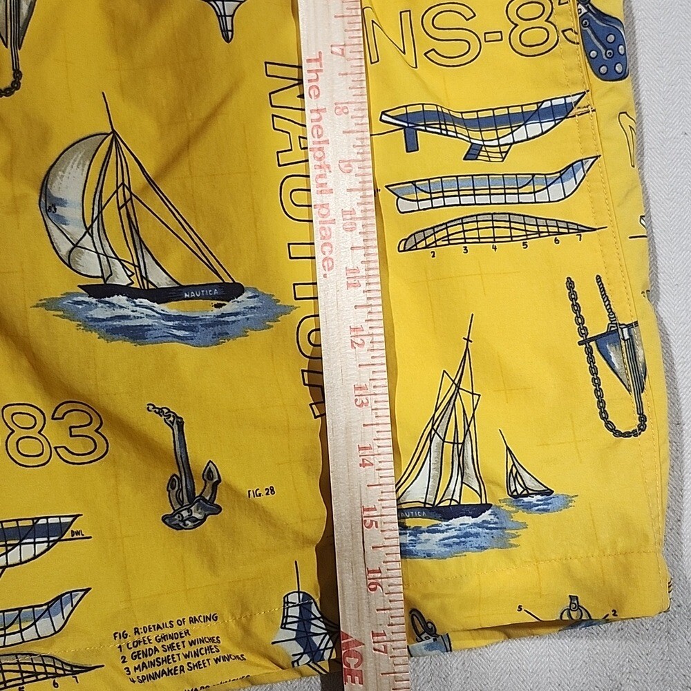 Nautica Vintage Yellow & Blue Swim Trunks with Nautical Sailing Design Men M