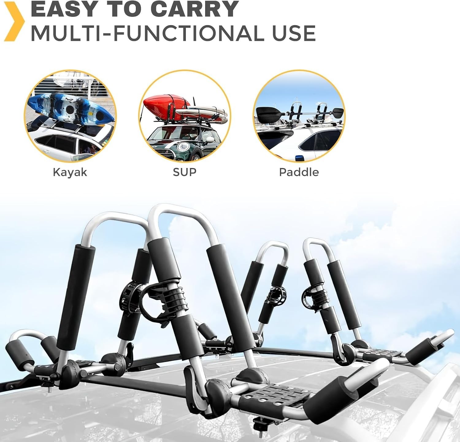 Folding J-Style Kayak Roof Rack – Universal Fit for SUVs, Cars & Trucks