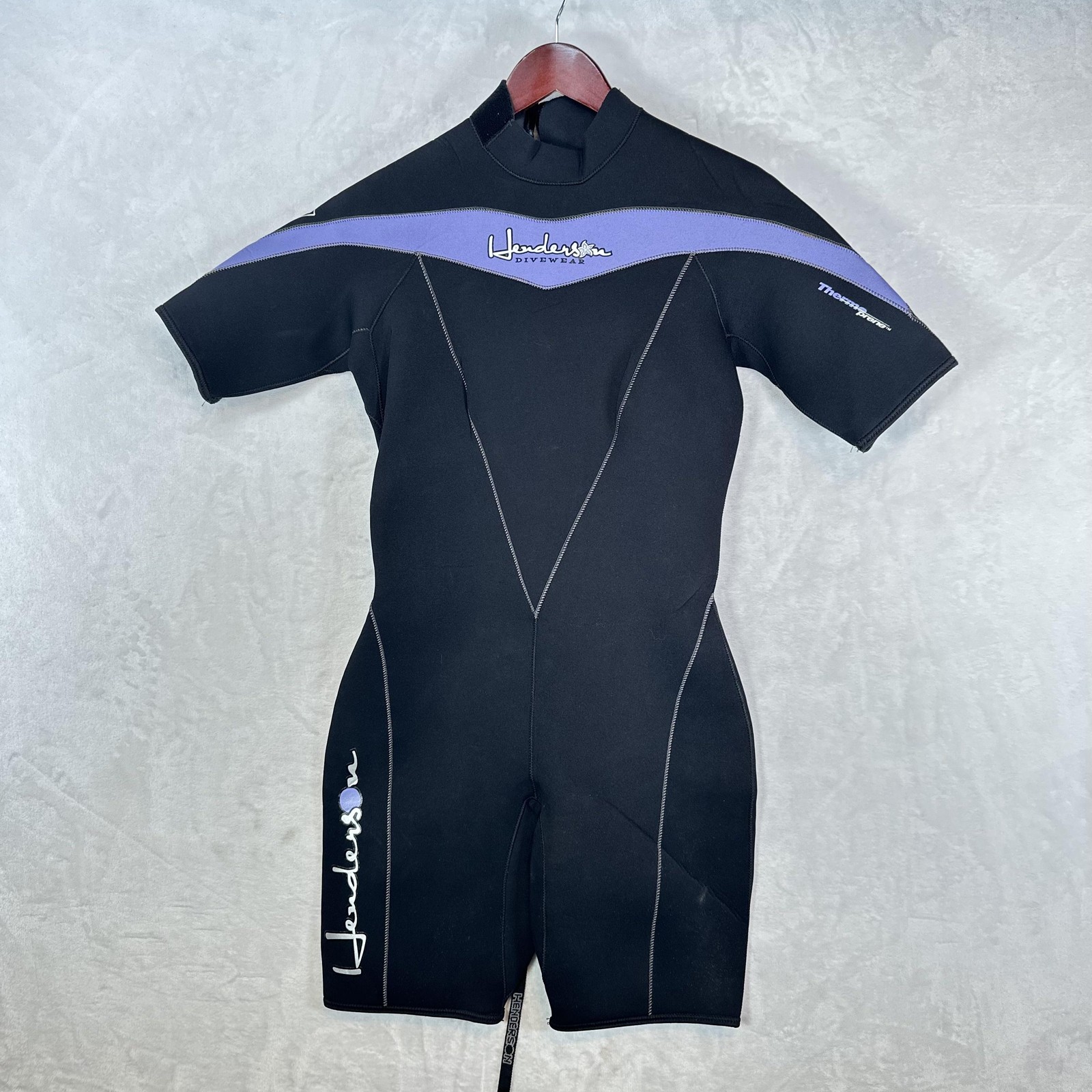Henderson Wetsuit Womens 10 Black Purple Thermoprene 3mm Shorty Dive Surf