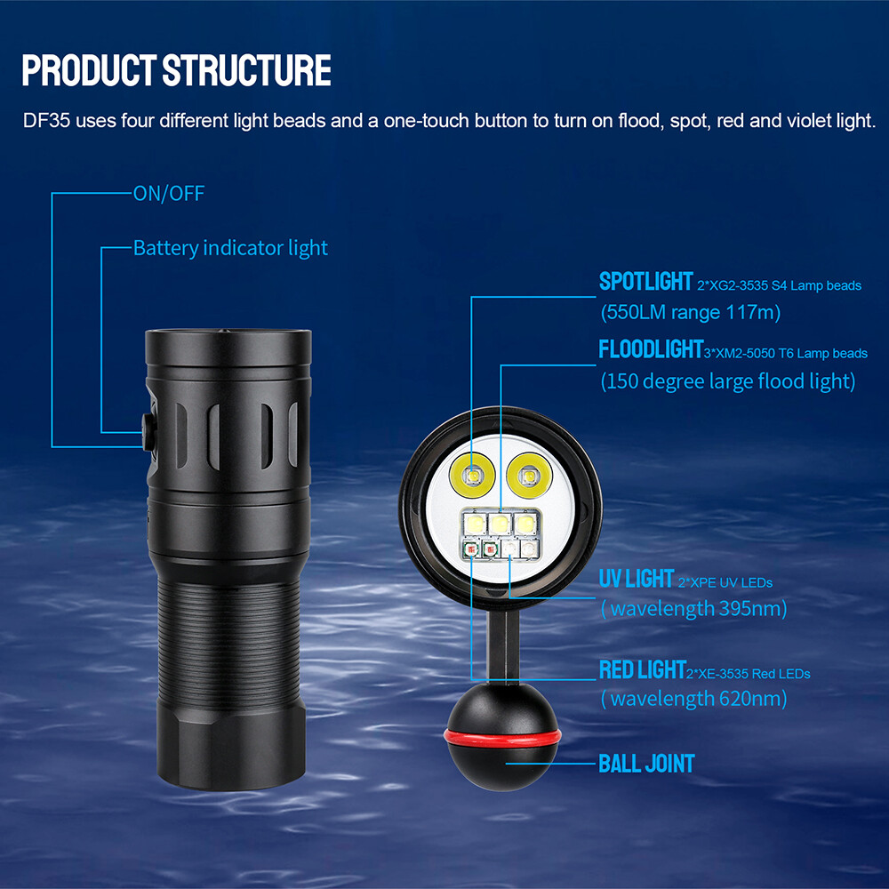 Trustfire 2350Lumen LED Diving Light Underwater 100M Scuba Flashlight For Video