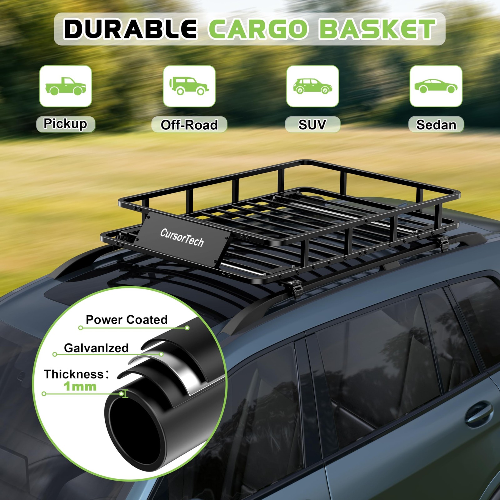 Roof Rack Basket 51″ x 36″ Heavy Duty Roof Cargo Basket 300 lbs Capacity Stee…