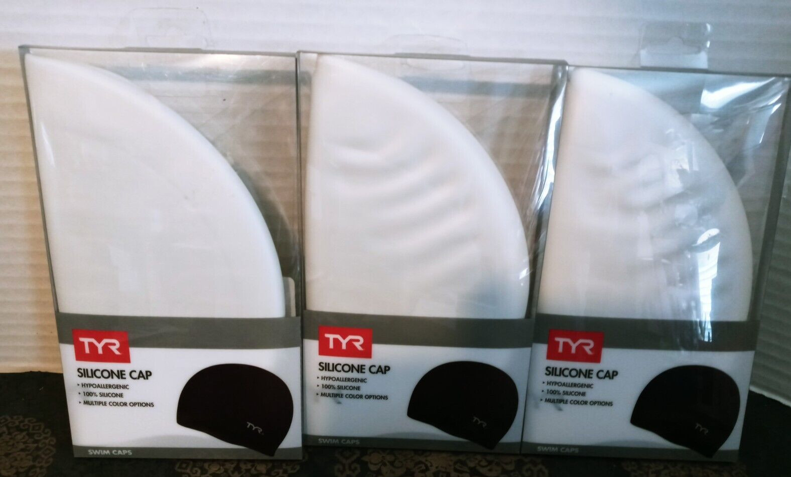 lot of 3 TYR 100% Silicone Swim Cap sz Adult Hypoallergenic White