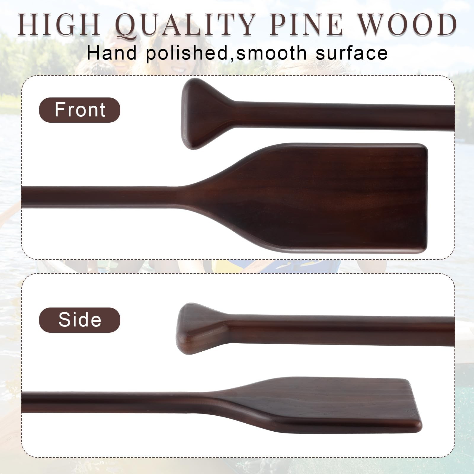 Silipull 2 Pcs 2.5-4ft Wooden Canoe Oar Paddle, 30-48” Solid Pine Paddle Can…