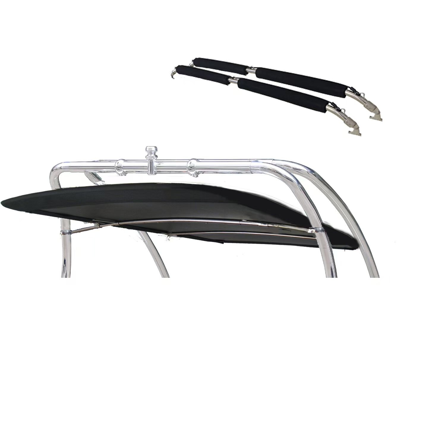 INDY Liquid Flat Wakeboard Tower Bimini Top 1580 Black Canopy + Pair Bimini Rack