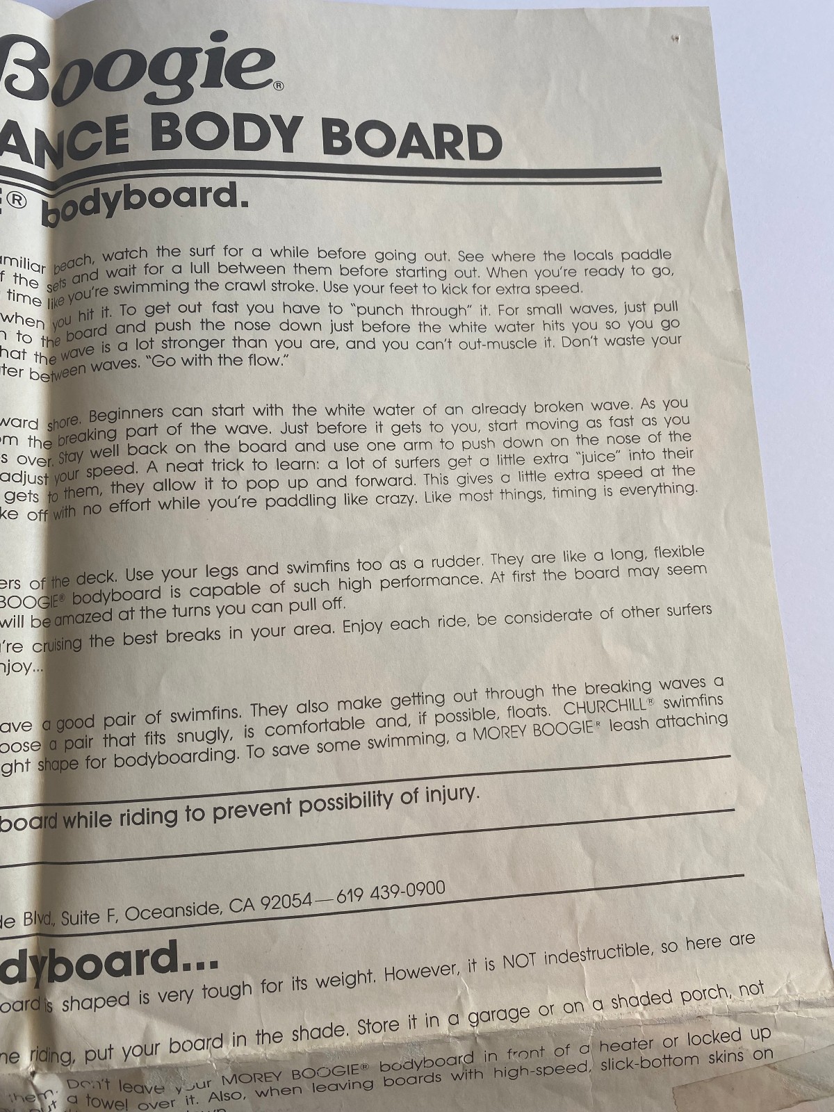 Vintage 1980s Morey Boogie Board Bodyboard Mach 7-7 Instruction Sheet Poster