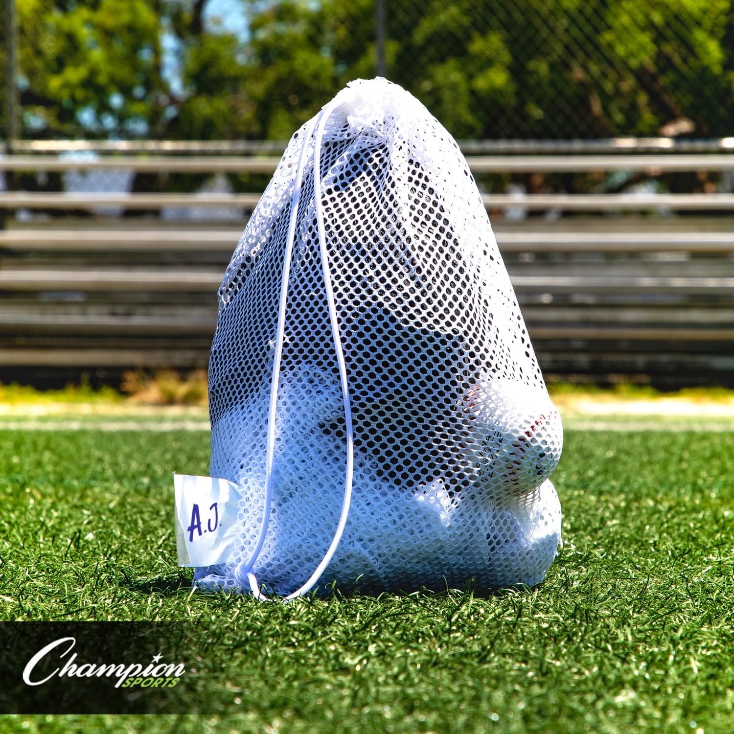 Champion Sports Mesh Equipment Bag- Blue, 12″ x 18″- x 18″, Blue