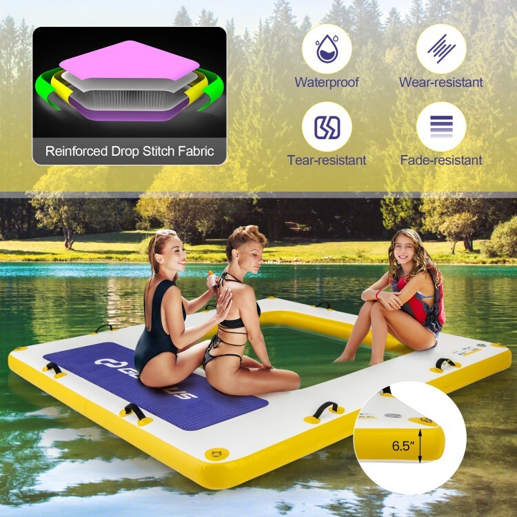 8′ x 8′ Inflatable Floating Dock Platform 3 People & Mesh Swim Lounge, Carry Bag