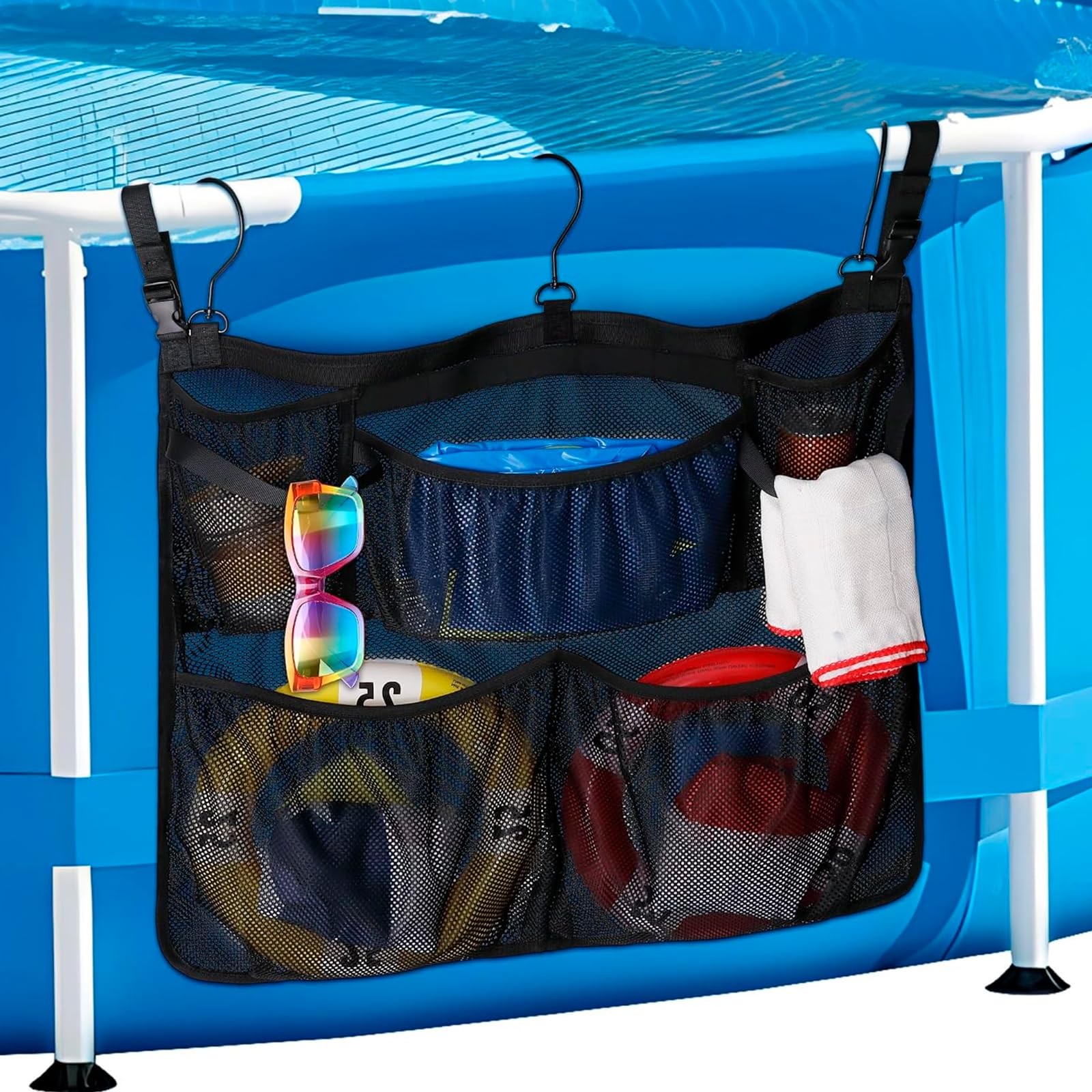 Above Ground Pool Storage Bag Hanging Mesh Organizer for Toys & Towels