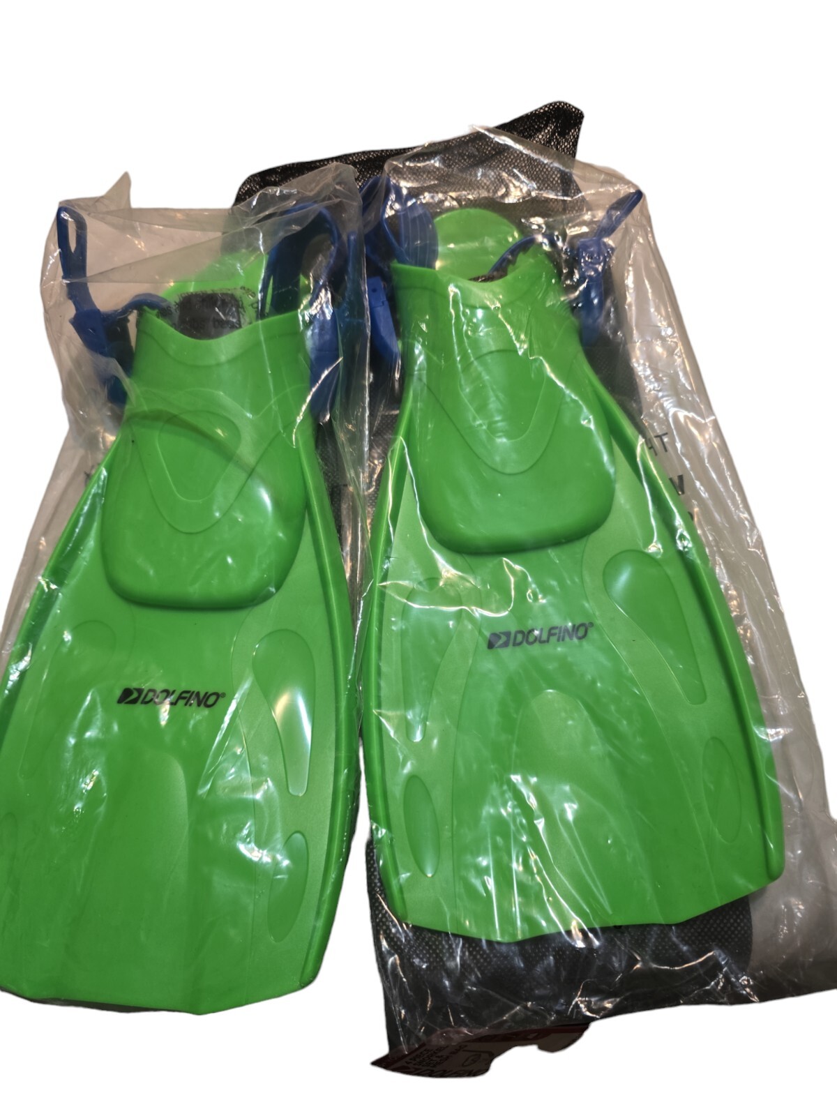 Dolfino Youth 3 Piece Neon Green Fin Set (2 Fins & Mesh Carry Bag) Sz Youth 1-3