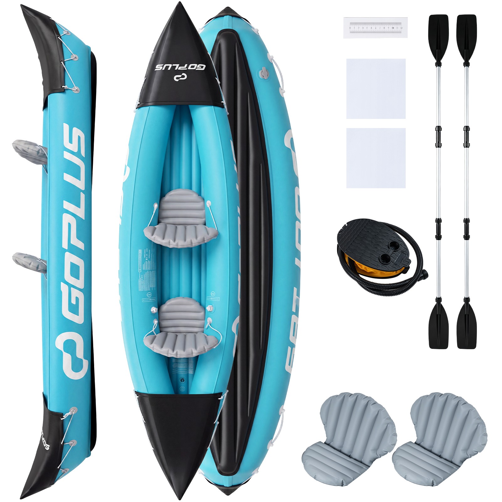 Inflatable Kayak 2 Person,Heavy Duty Tandem Touring Kayak w/Aluminum Paddles,Fin