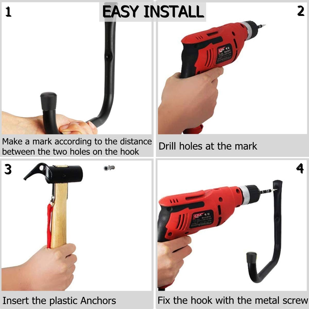 6 Pack Kayak Storage Hooks, 15.5 Inch Wall Mount Canoe Hangers, Heavy Duty Snowb