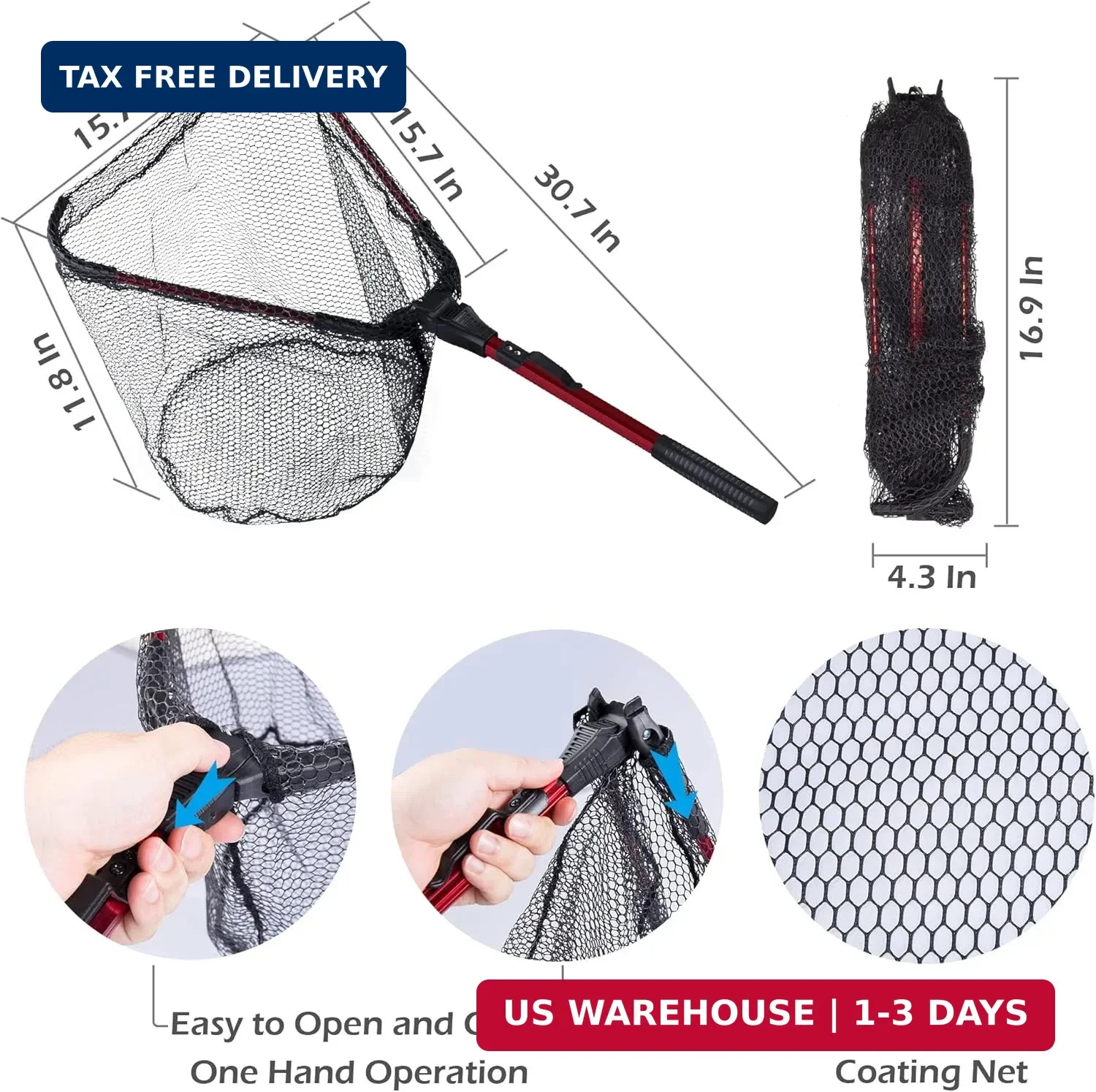 Kayak Landing Net, Foldable Landing Net Fishing Tool Kit 4PCS with Pliers Fish G
