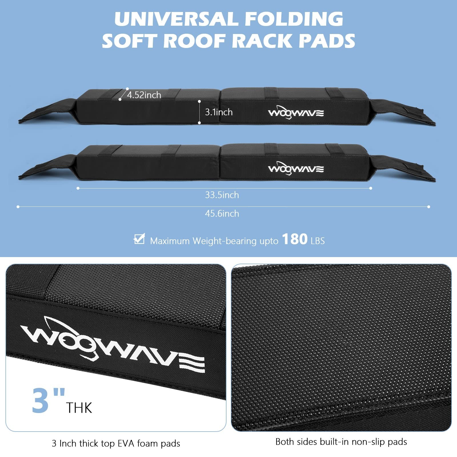 WOOWAVE Folding Kayak Soft Roof Rack Pads Universal Kayak Carrier Car Rack wi…