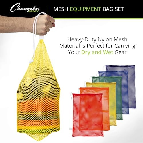 Champion Sports Mesh Equipment Bag- Blue, 12″ x 18″- x 18″, Blue