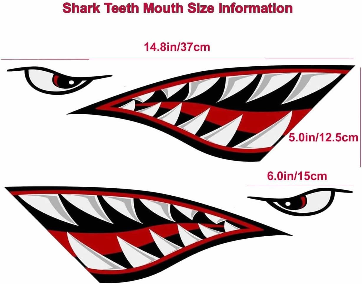 2 Pieces Shark Teeth Mouth Kayak Stickers, Waterproof DIY Funny Shark Teeth Mout