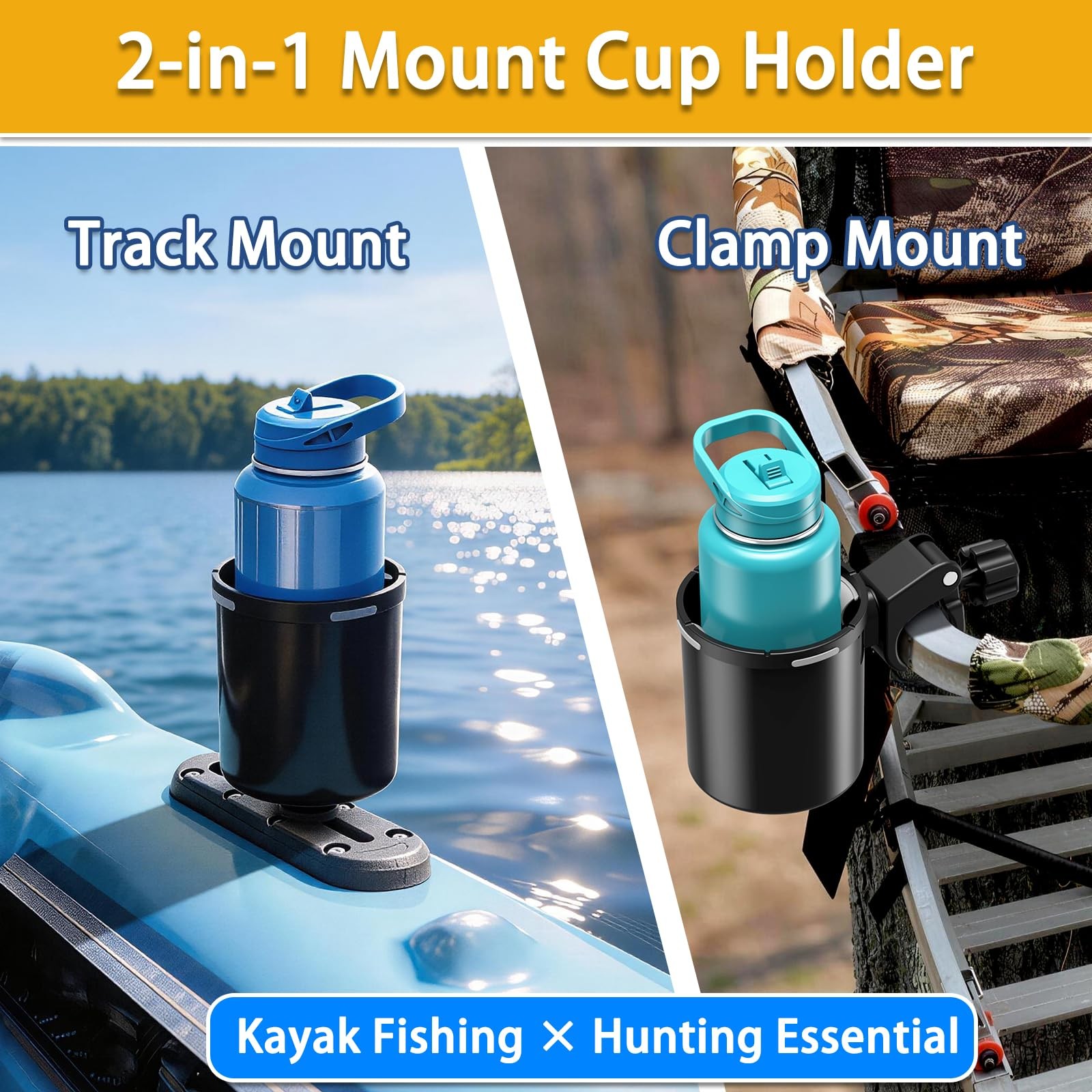 Upgraded Kayak Cup Holder with Track & Clamp Mount, 360Â° Adjustable Cup Hold…
