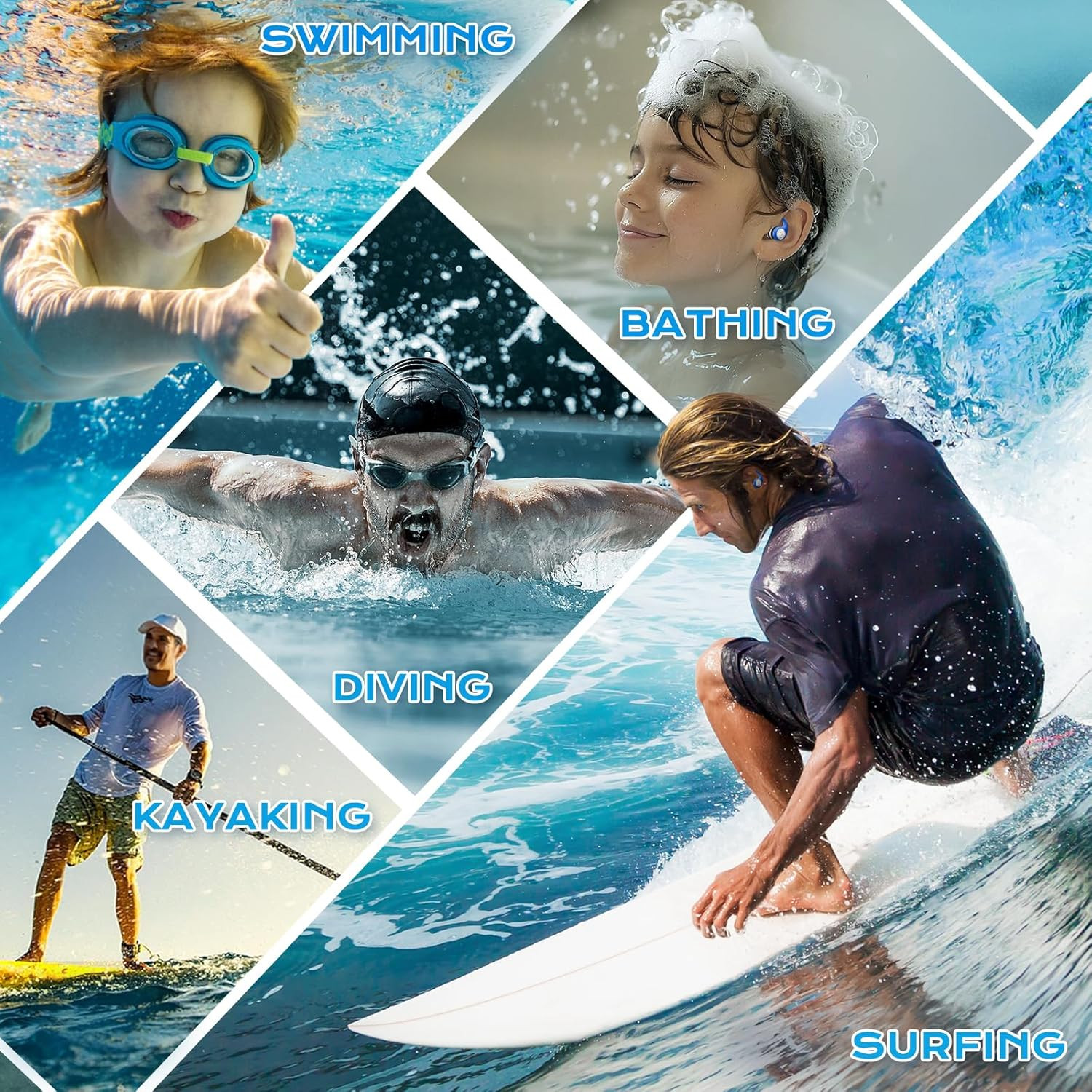 Waterproof Swimming Ear Plugs for Adults – 3 Pairs of Reusable Soft Silicone Swi