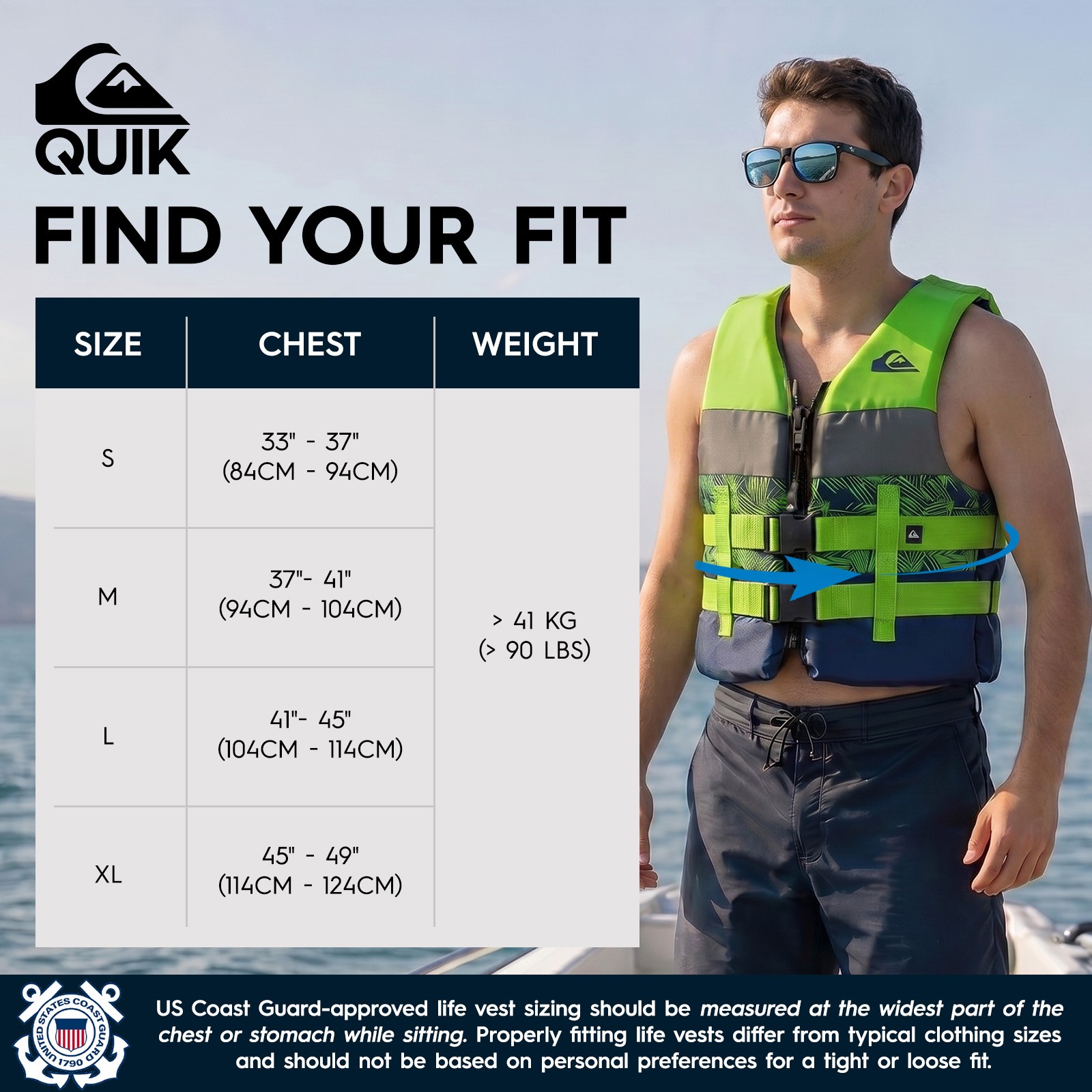 QUIKSILVER Men’s Life Jacket Adult Kayak Life Vest Lightweight – USCG Approved