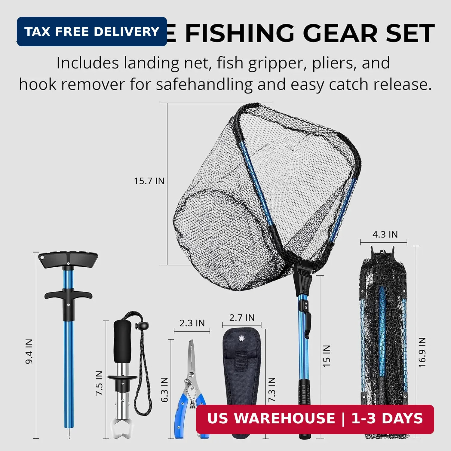 Kayak Landing Net, Foldable Landing Net Fishing Tool Kit 4PCS with Pliers Fish G