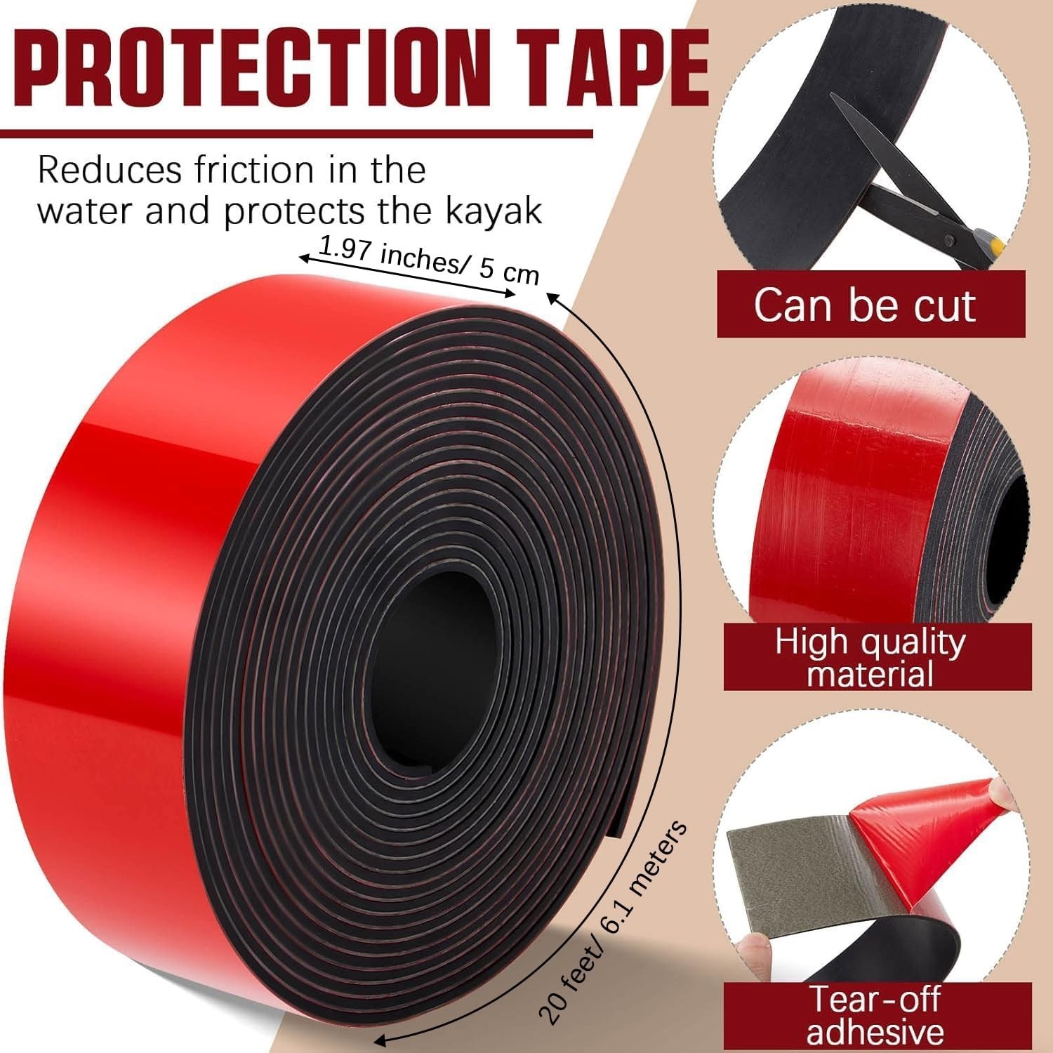 Black Rubber Kayak Keel Guard – 20ft Self-Adhesive Hull Protector for Any Boat