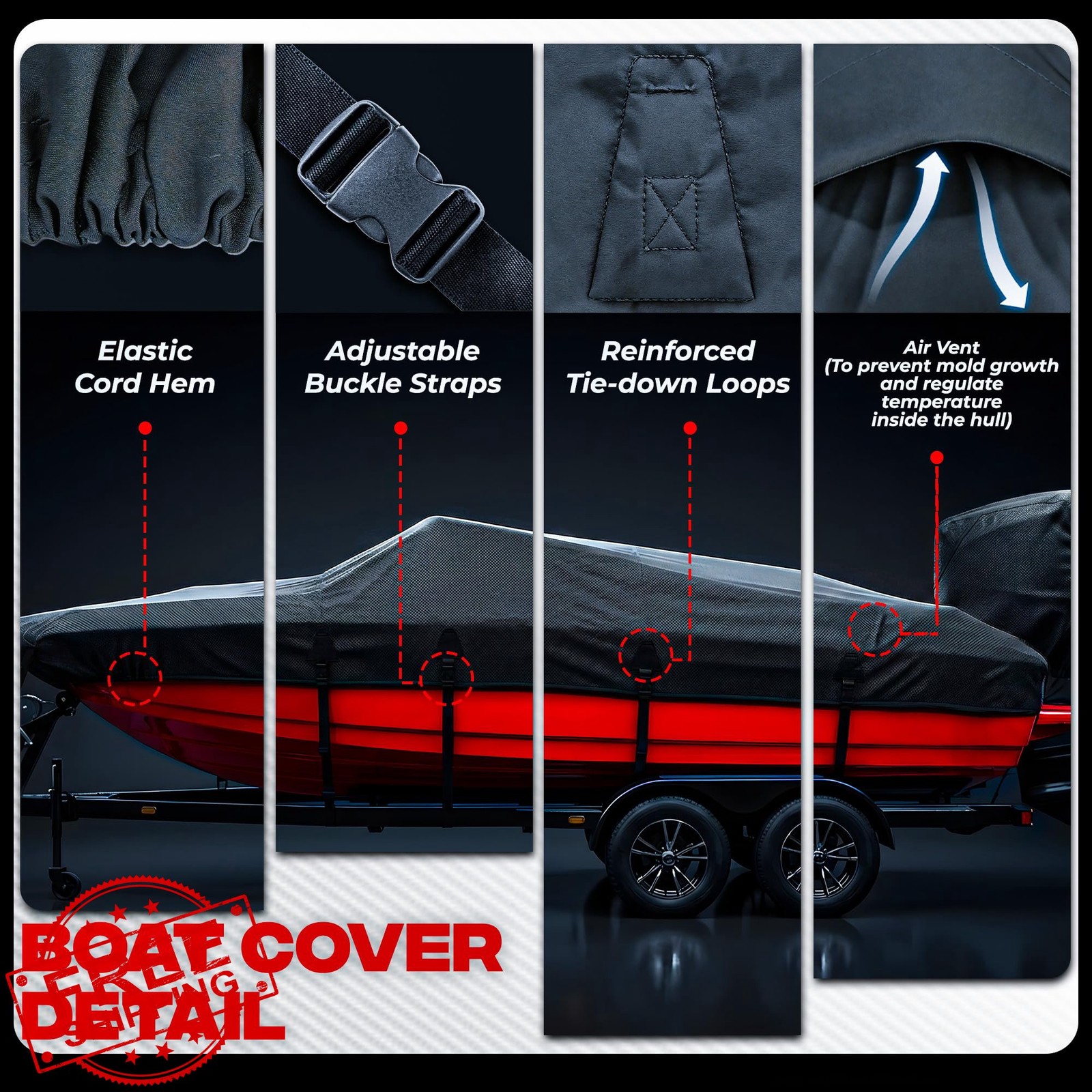 FOCEAN 19-21ft Black Boat Cover Storage Bag
