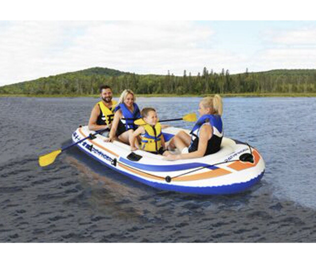 Pathfinder 4 Person Inflatable Raft Boat Pump 2 Oars Kayak River Rafting Beach