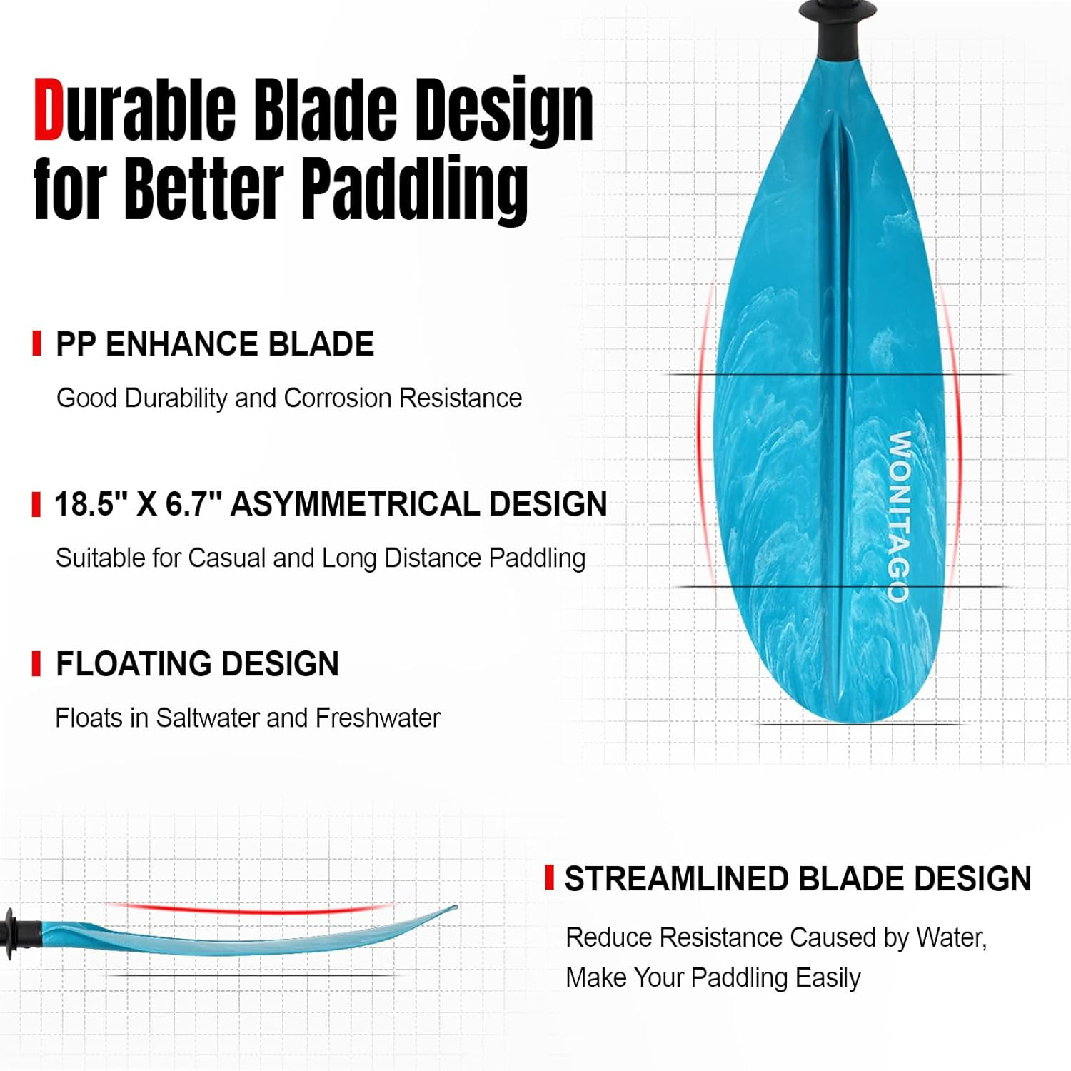 Kayak Paddles with Alloy Shaft and PP Blade, Floating Kayaking Oars, Adjustable